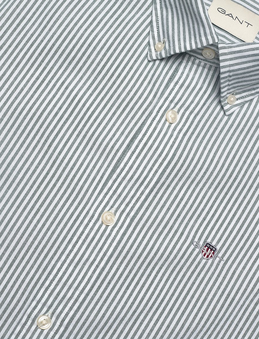 Gant - SLIM CLASSIC OXFORD STRIPE SHIRT - randiga skjortor - forest green - 3