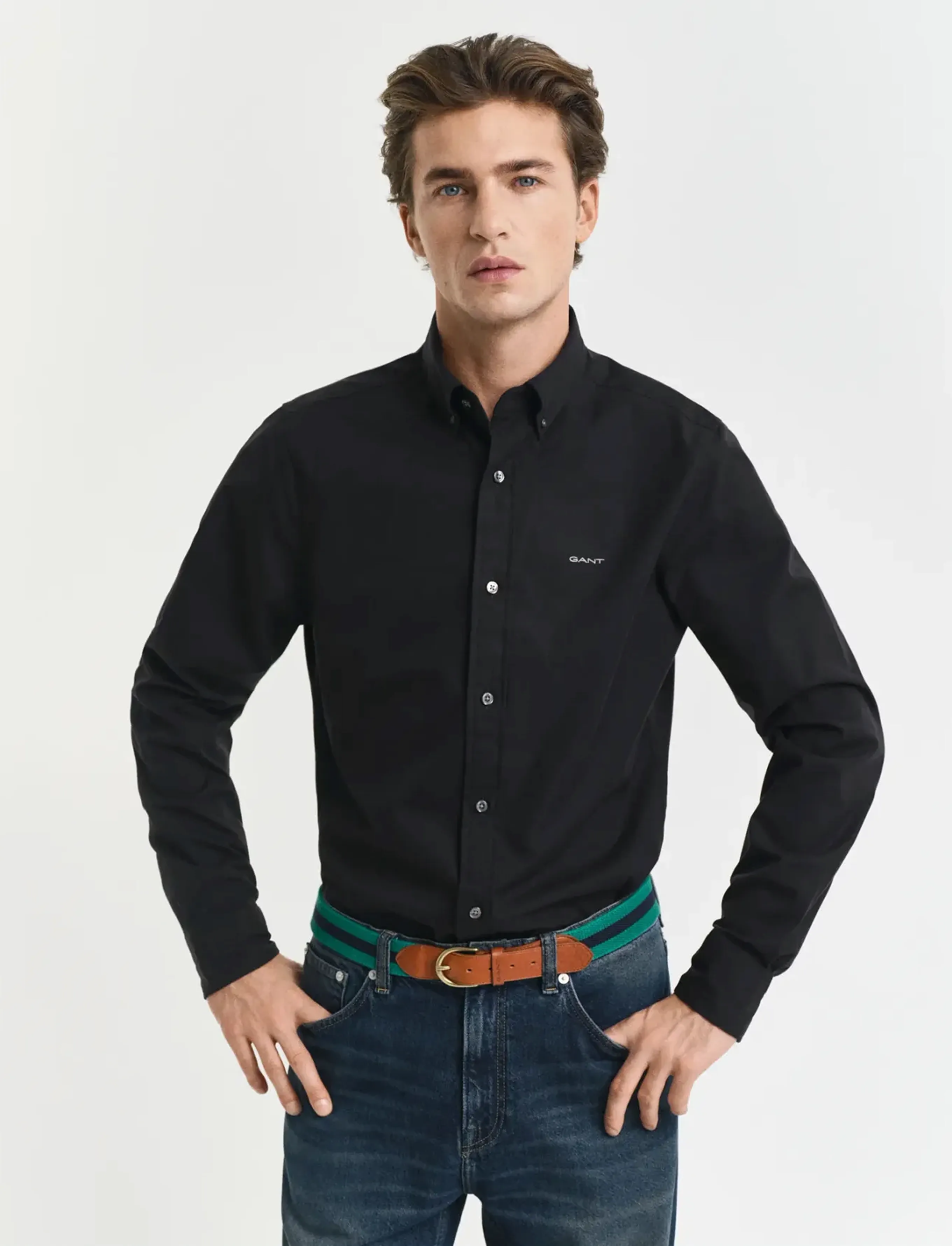 Gant SLIM PINPOINT OXFORD SHIRT - Skjorter - BLACK / black