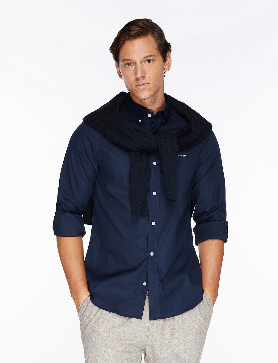 Gant - SLIM PINPOINT OXFORD SHIRT - oxford skjorter - marine - 0