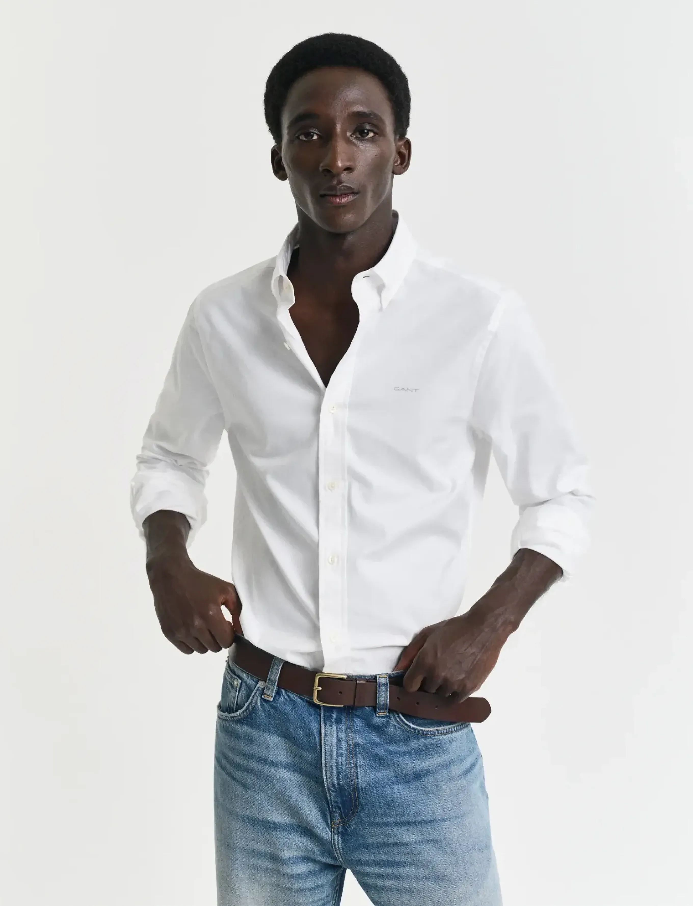 Gant SLIM PINPOINT OXFORD SHIRT - Skjorter - WHITE / white