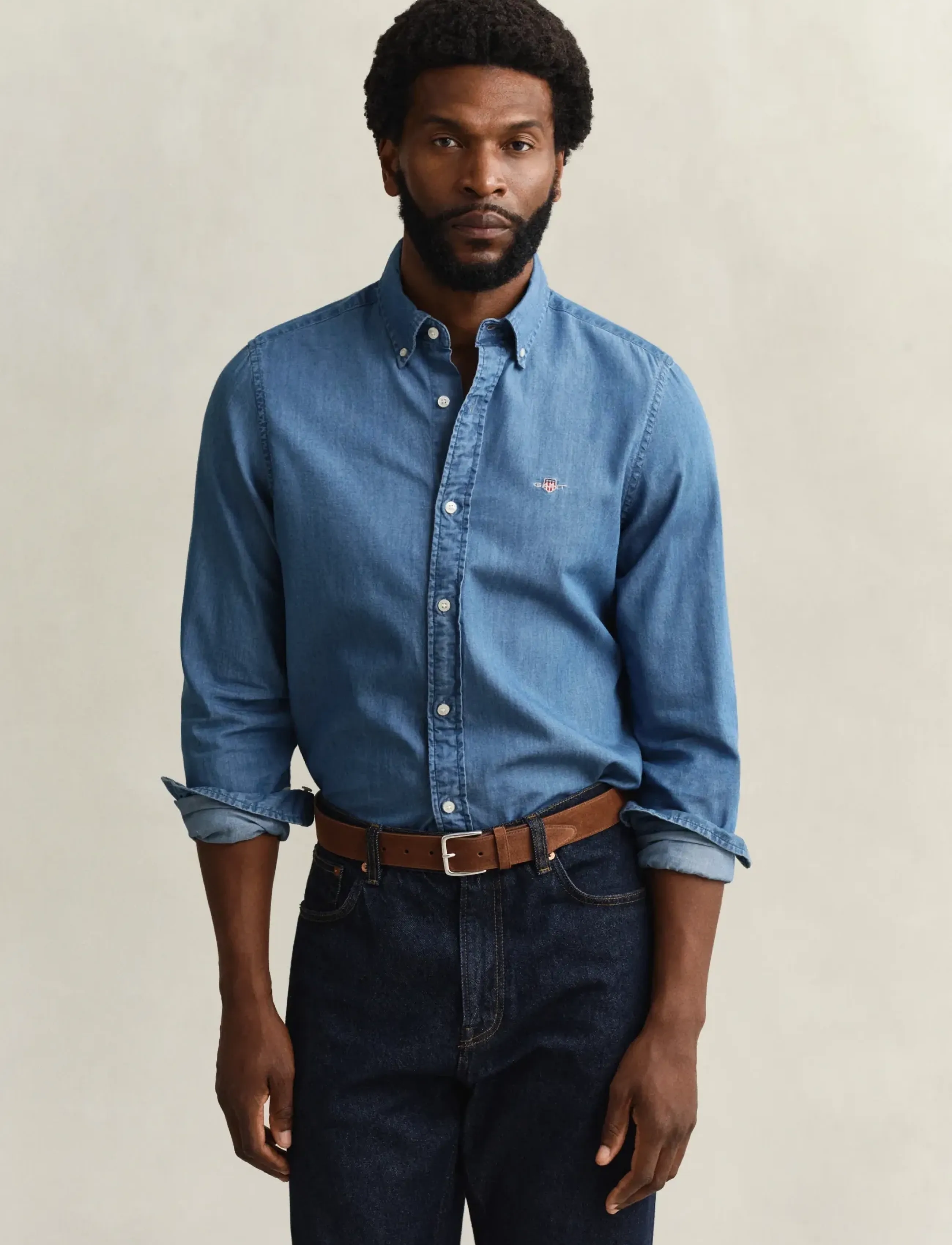 Gant Slim Indigo Bd, XXL, Blue, Skjorter > Afslappet, Herre