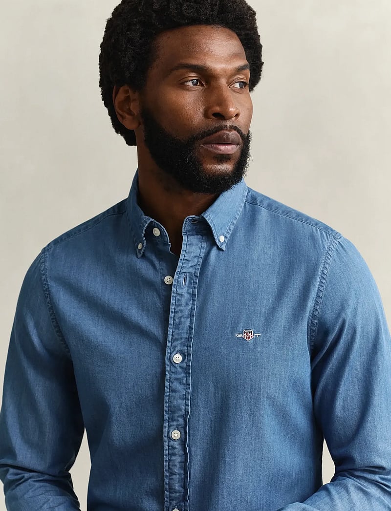 Gant - SLIM INDIGO BD - jeansskjorter - semi light blue - 4