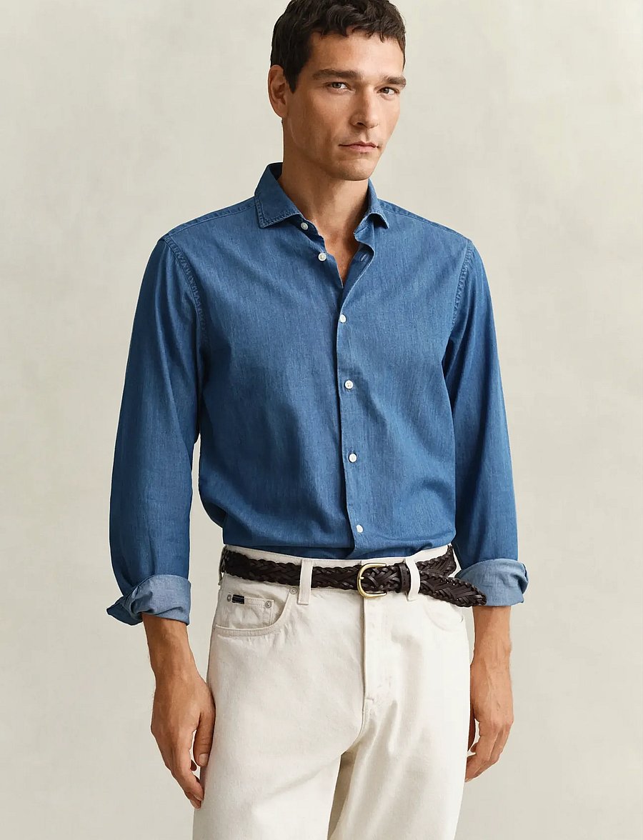 Gant - REG INDIGO TWILL SHIRT - casual shirts - semi light blue - 0
