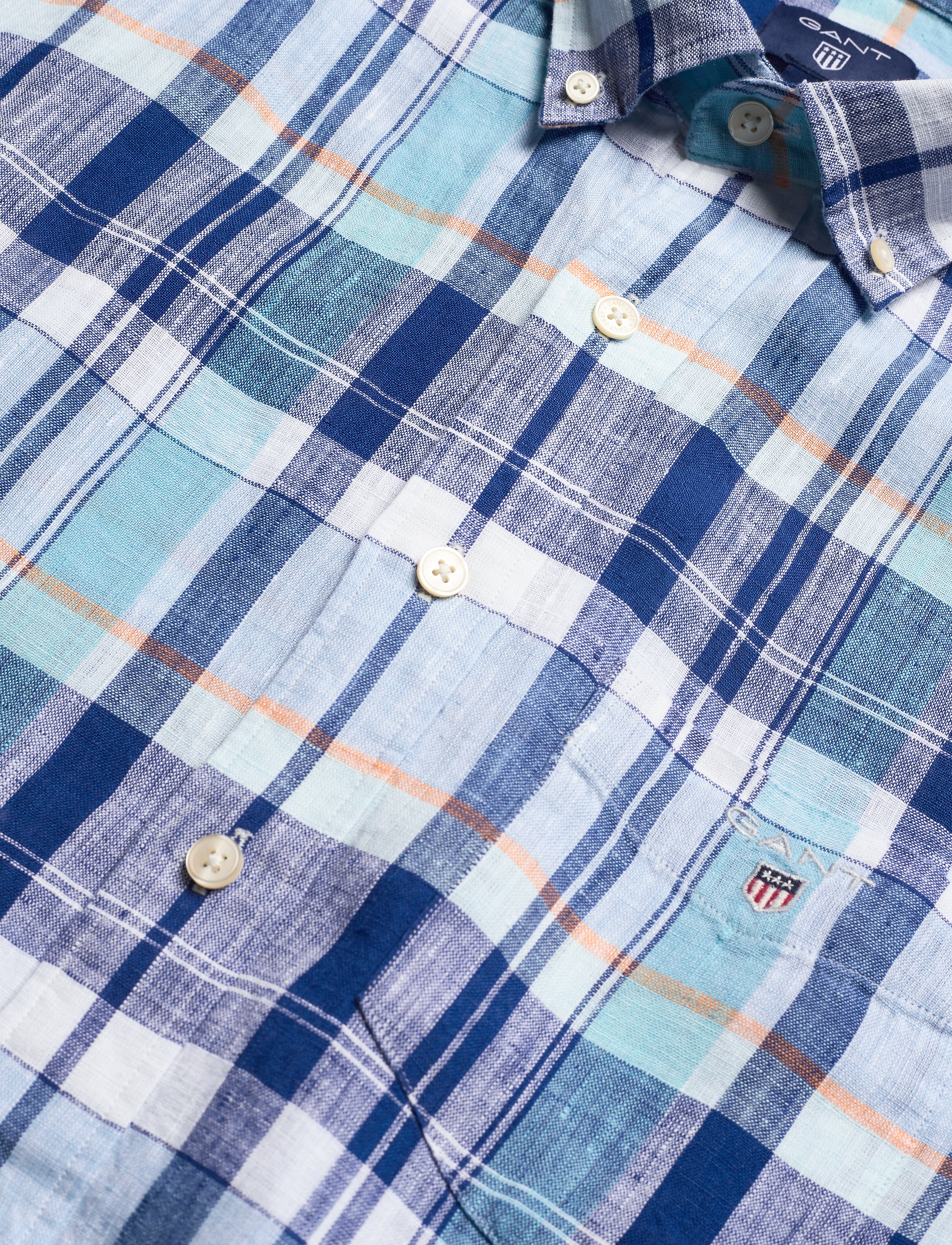 GANT - O2. LINEN MADRAS REG BD - topaz blue - 3