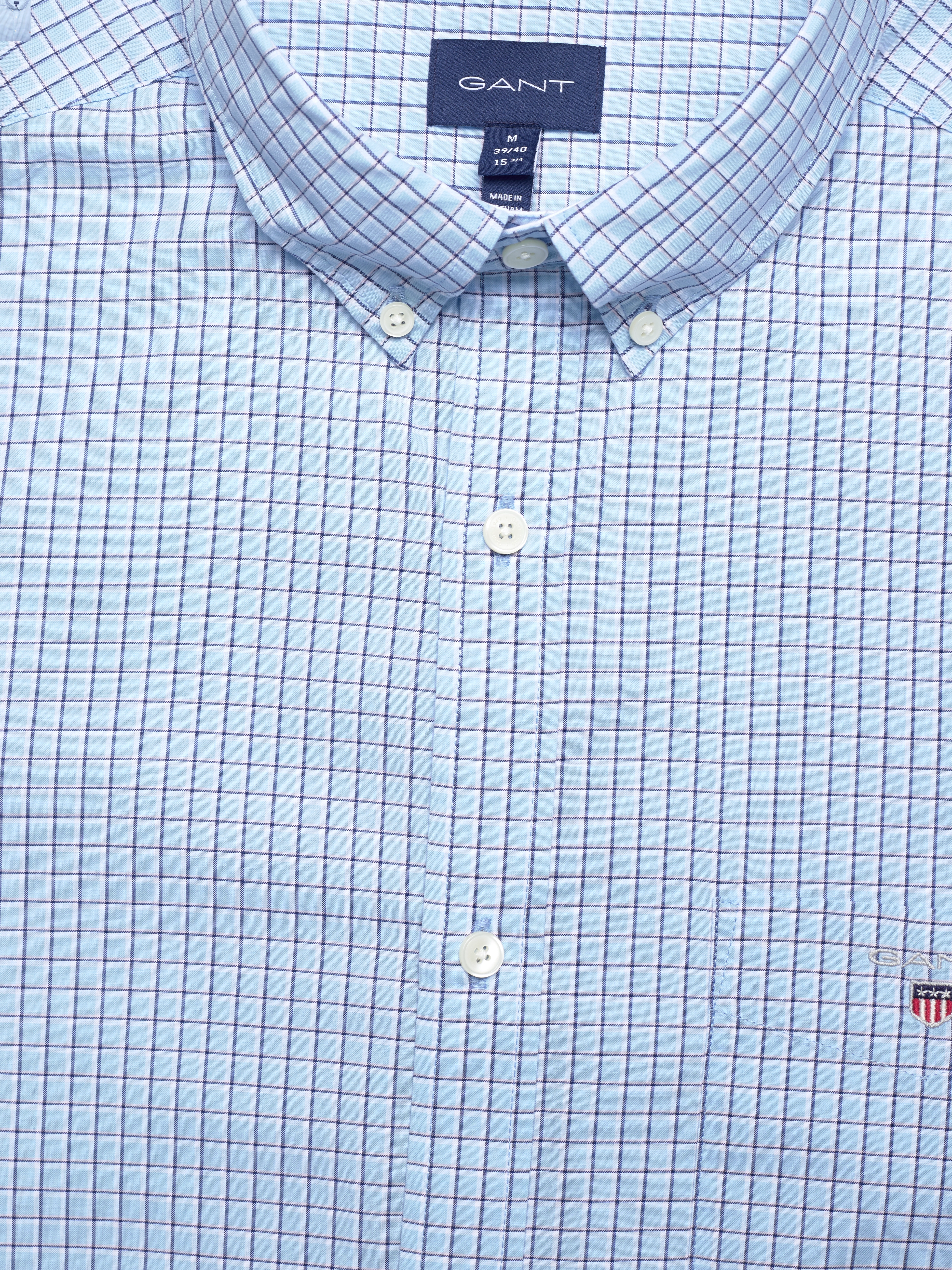 GANT - D1. REG MINI CHECK POPLIN BD - capri blue - 2