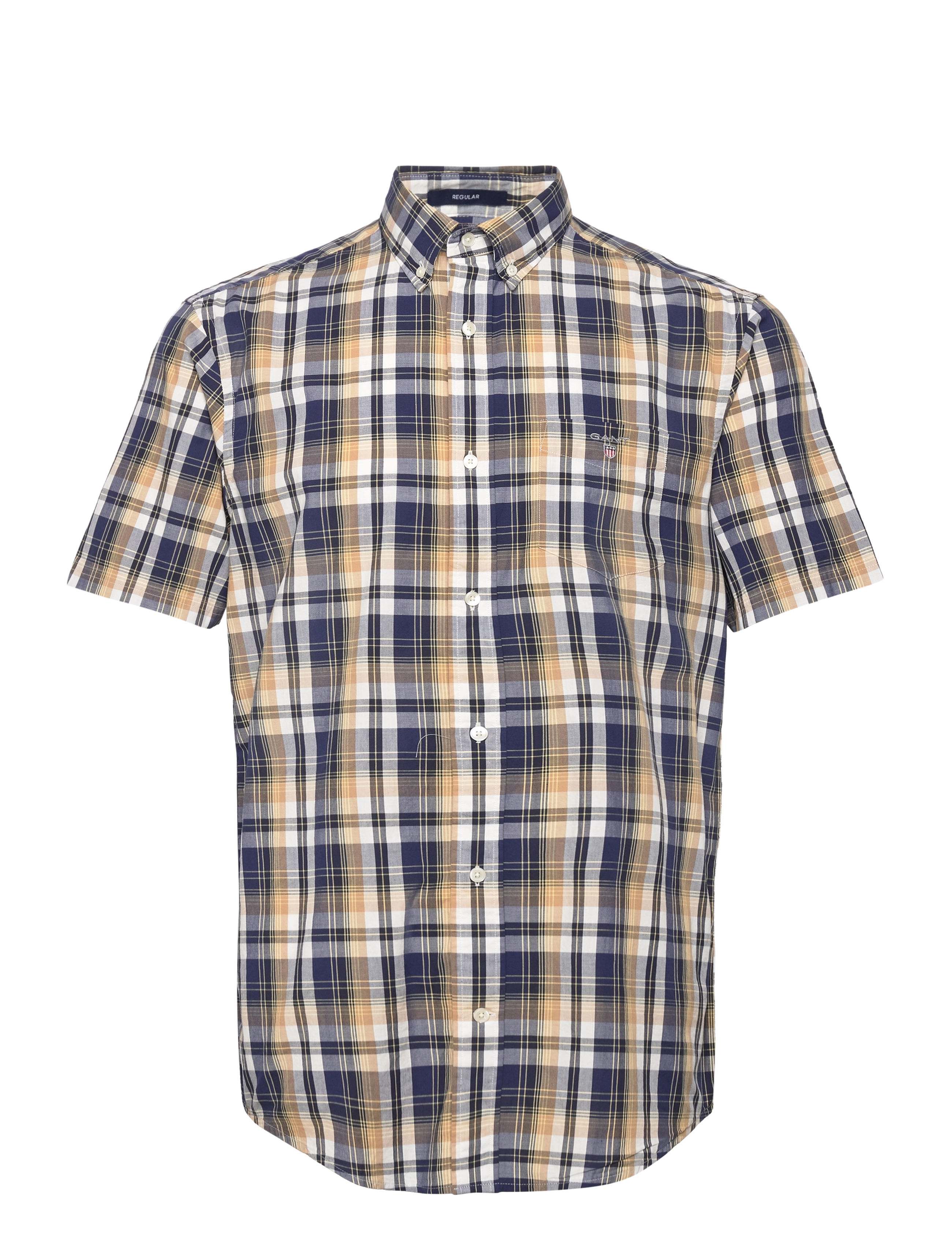 GANT - D2. REG WASHED POPLIN CHECK SS BD - hazelwood beige - 0