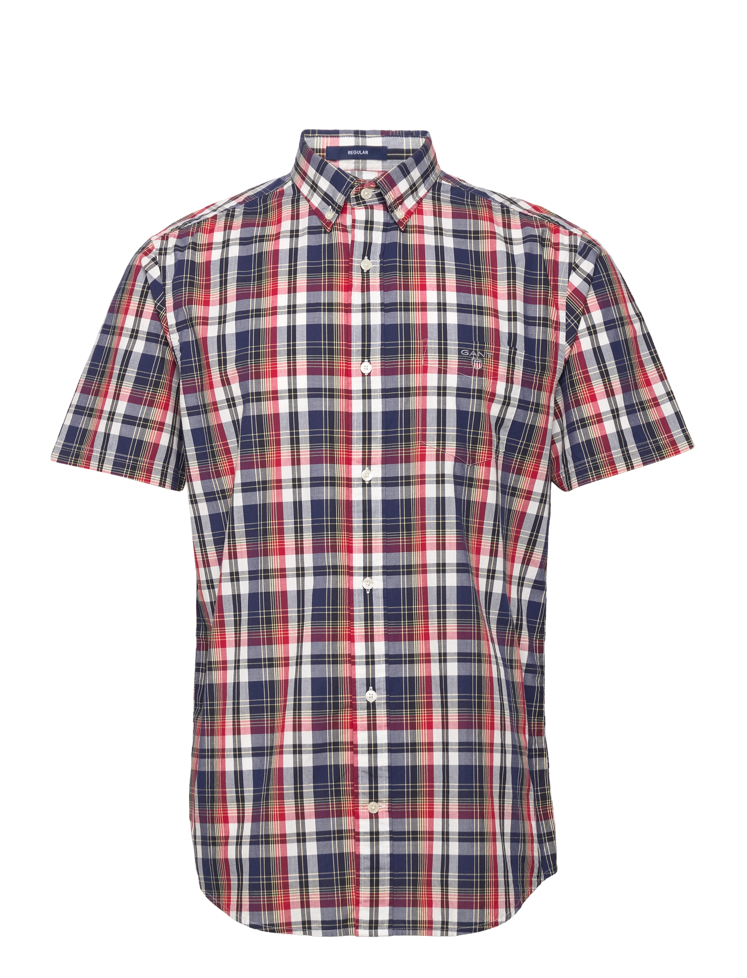 D2. REG WASHED POPLIN CHECK SS BD - RUBY RED