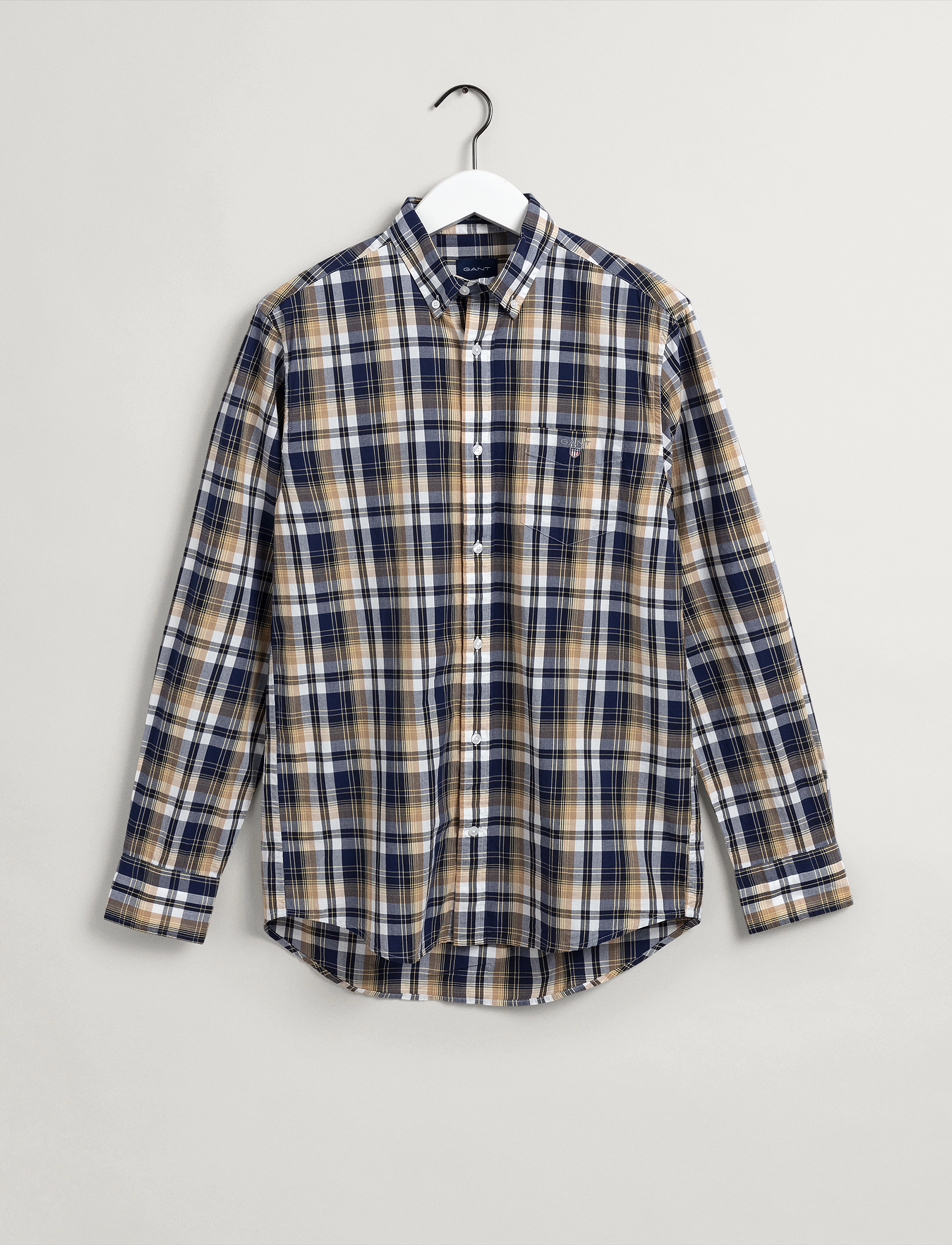 GANT - D2. REG WASHED POPLIN CHECK BD - hazelwood beige - 4
