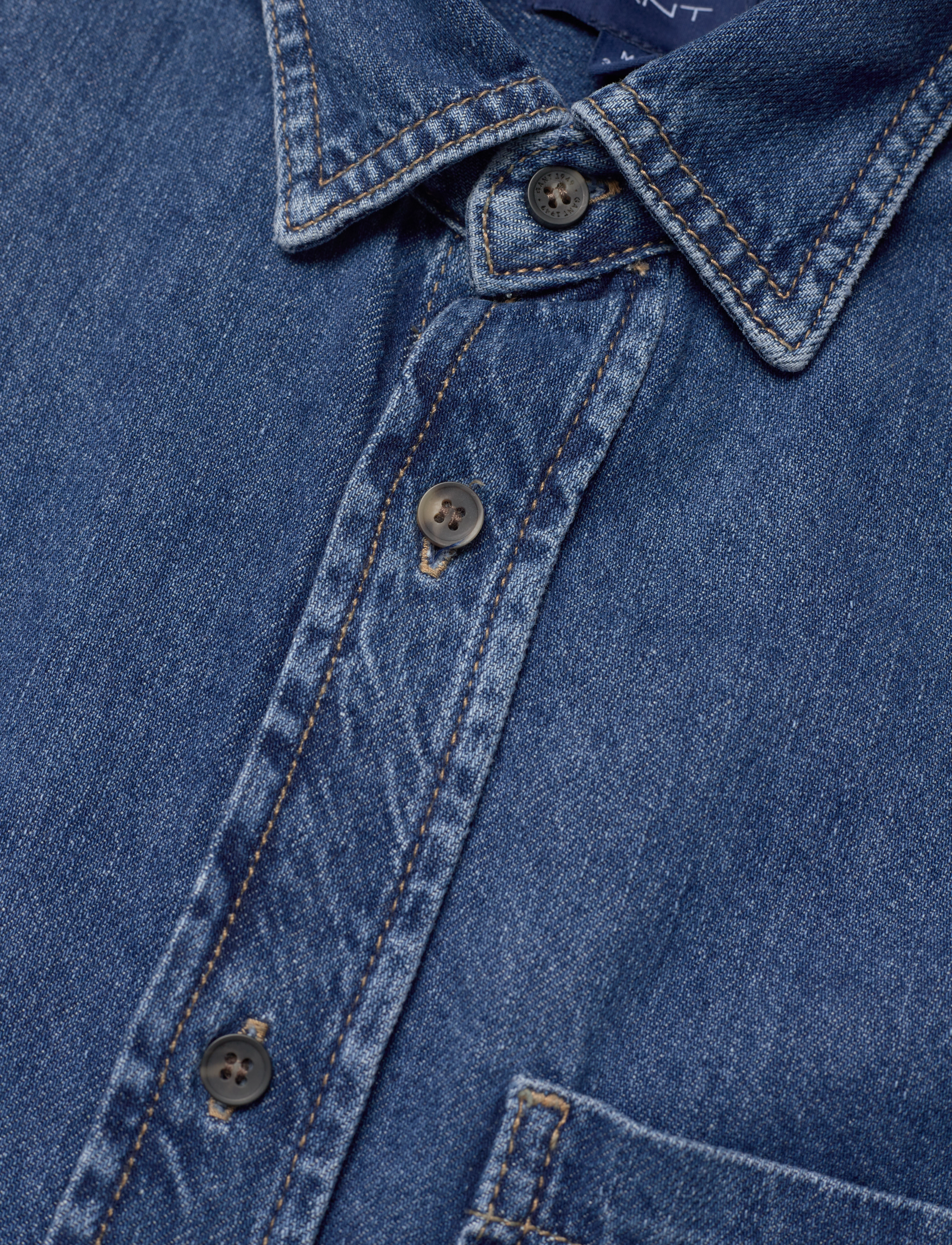 GANT - D1. OS DENIM TWILL SHIRT - mid blue worn in - 3