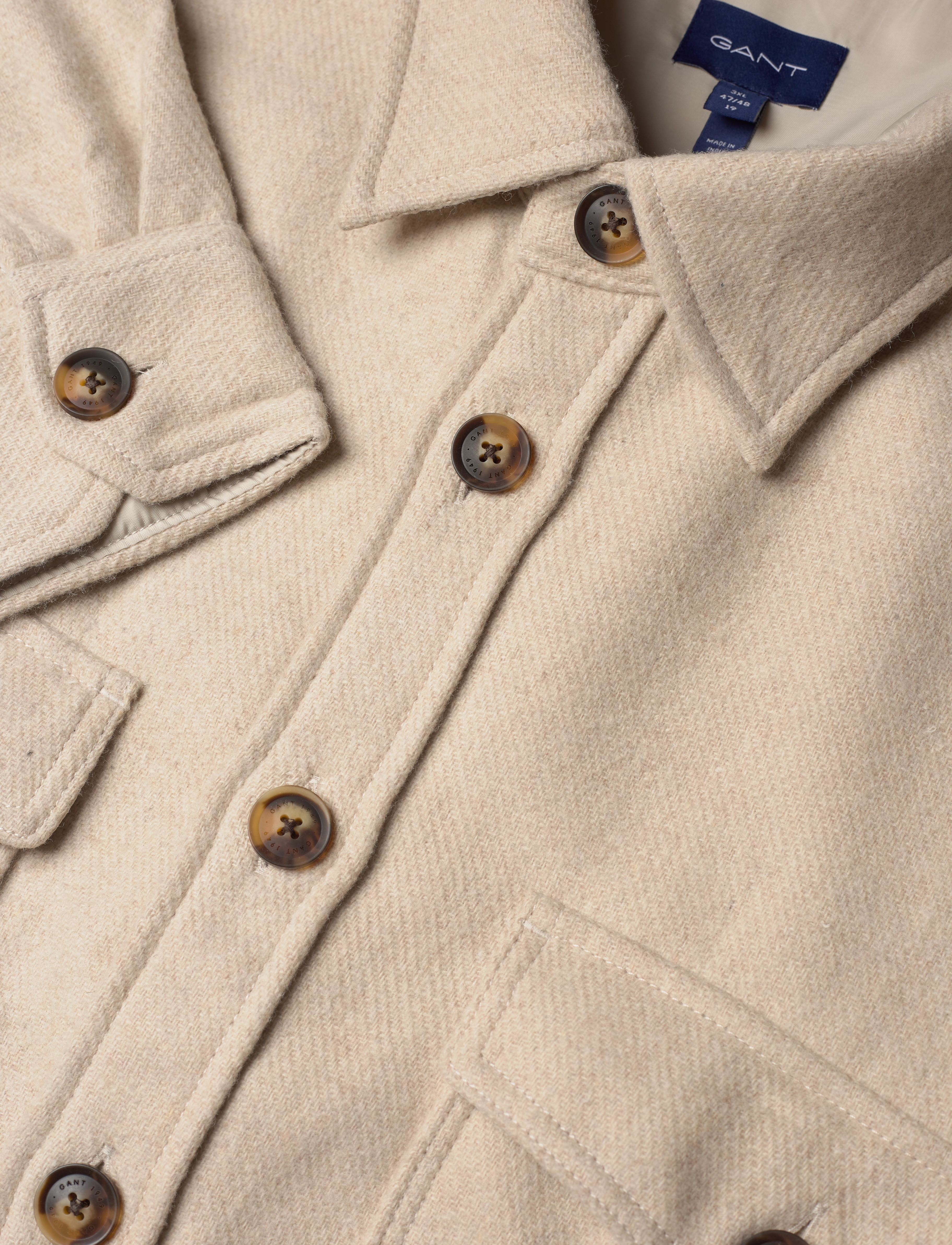 GANT - D1. WOOL BLEND OVERSHIRT - light beige melange - 2