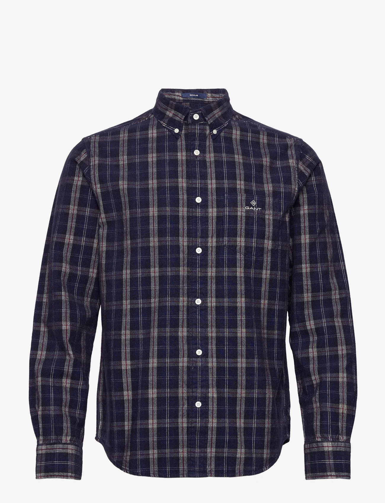 GANT - D1. REG UT CORD CHECK SHIRT - corduroy shirts - evening blue - 0