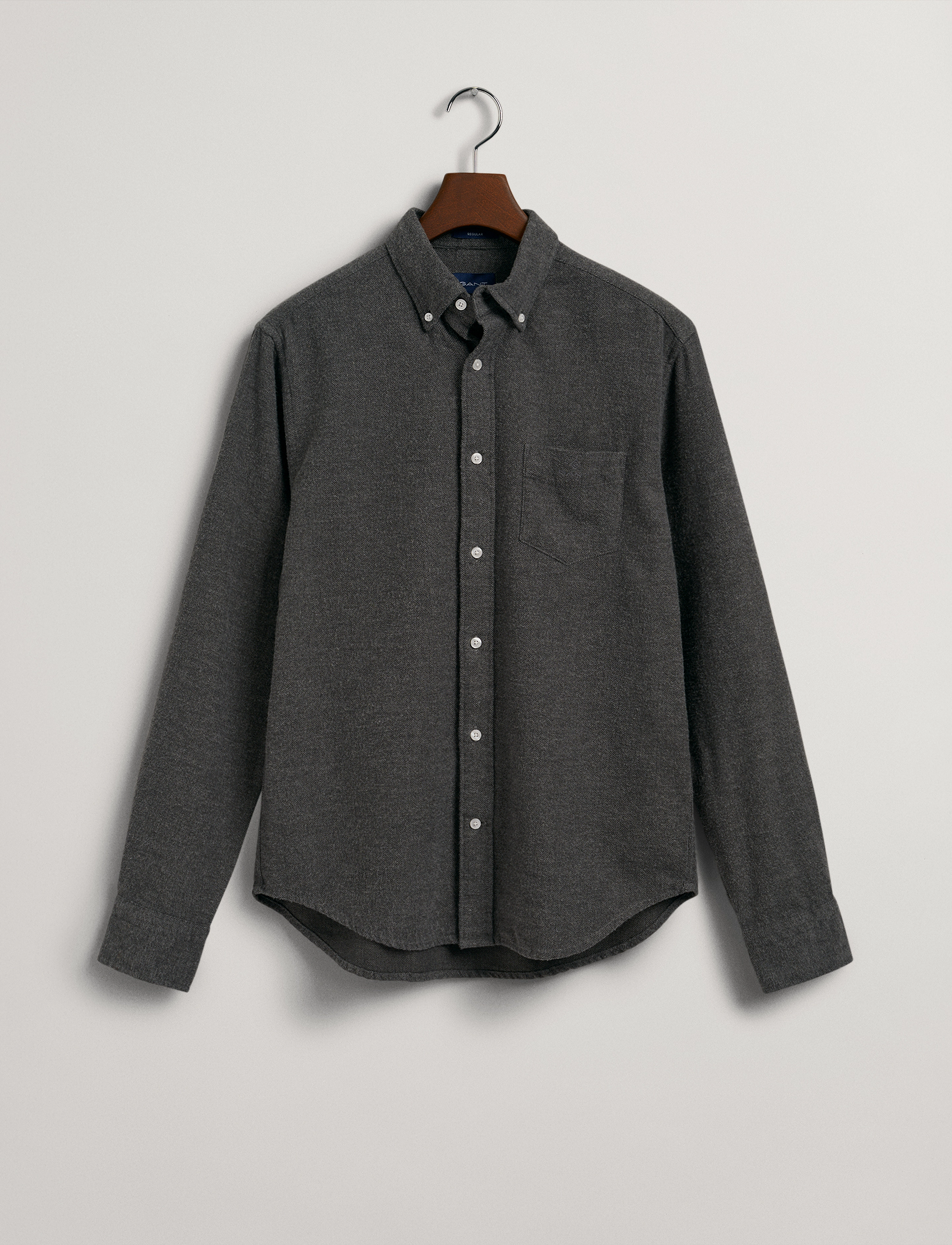 GANT - D1. REG UT HERRINGBONE SHIRT - charcoal melange - 5