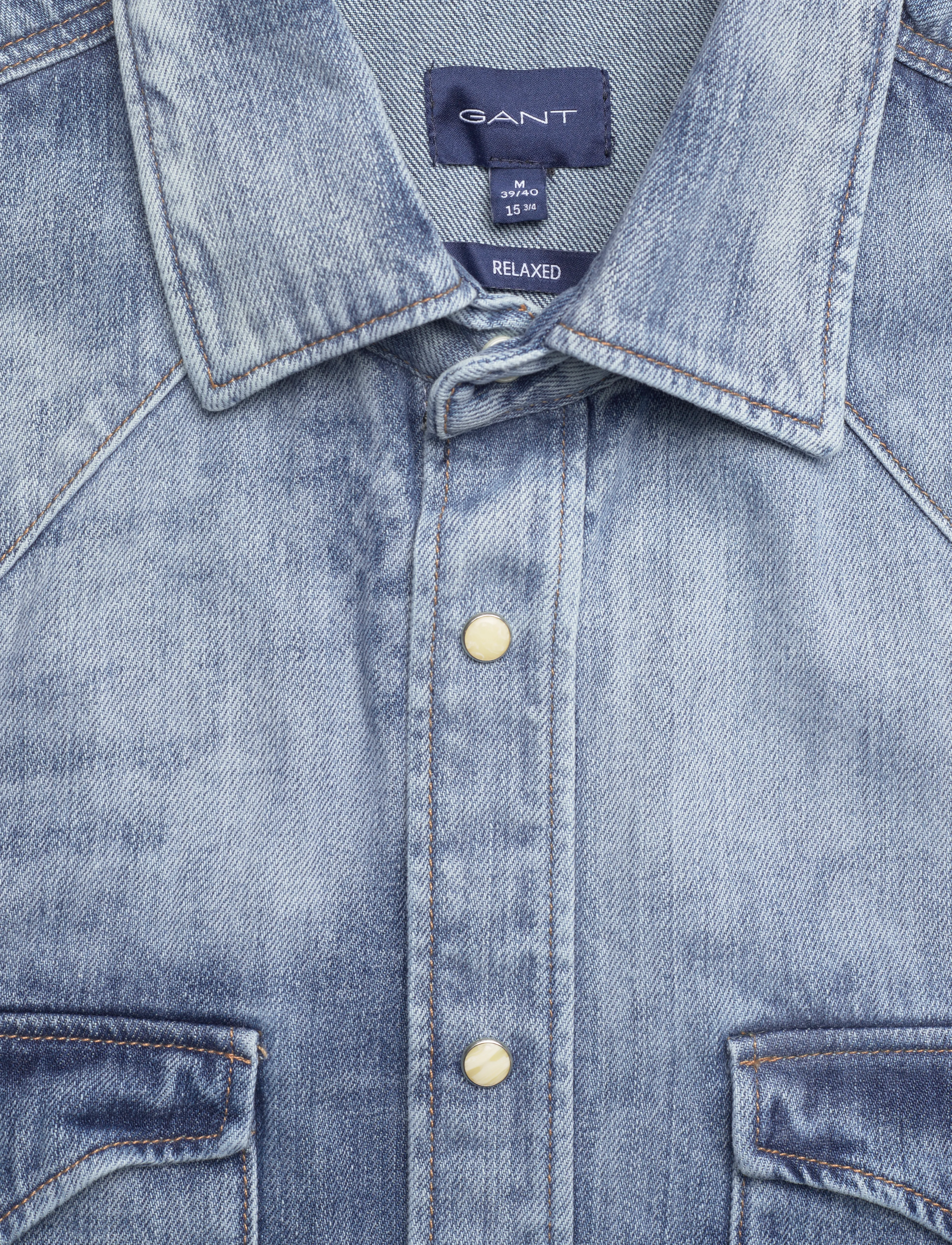 GANT - REL BLEACH WASH WESTERN SHIRT - semi light blue worn in - 2