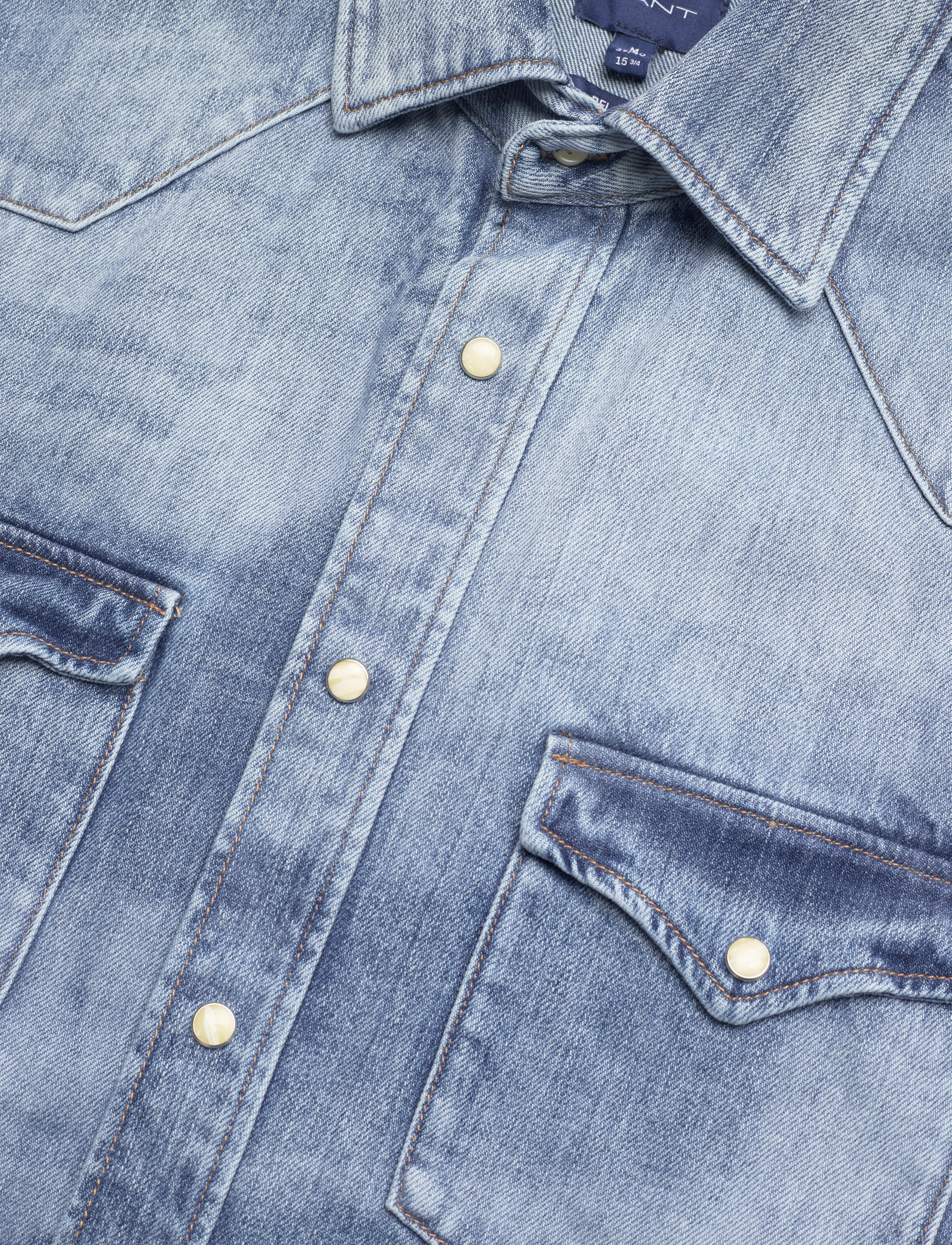 GANT - REL BLEACH WASH WESTERN SHIRT - semi light blue worn in - 3