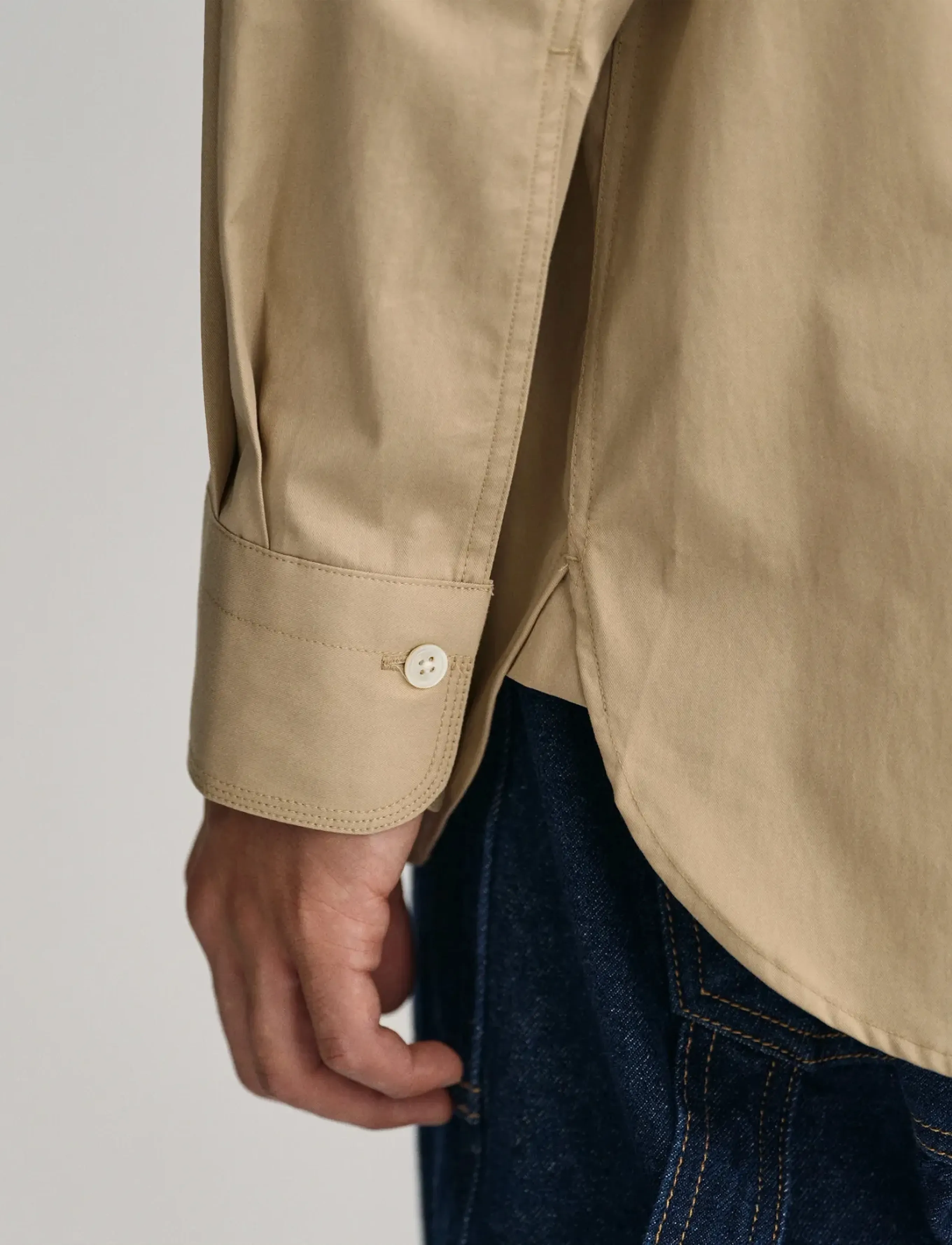 Gant - OS SOLID POPLIN SHIRT - tavalised t-särgid - concrete beige - 4