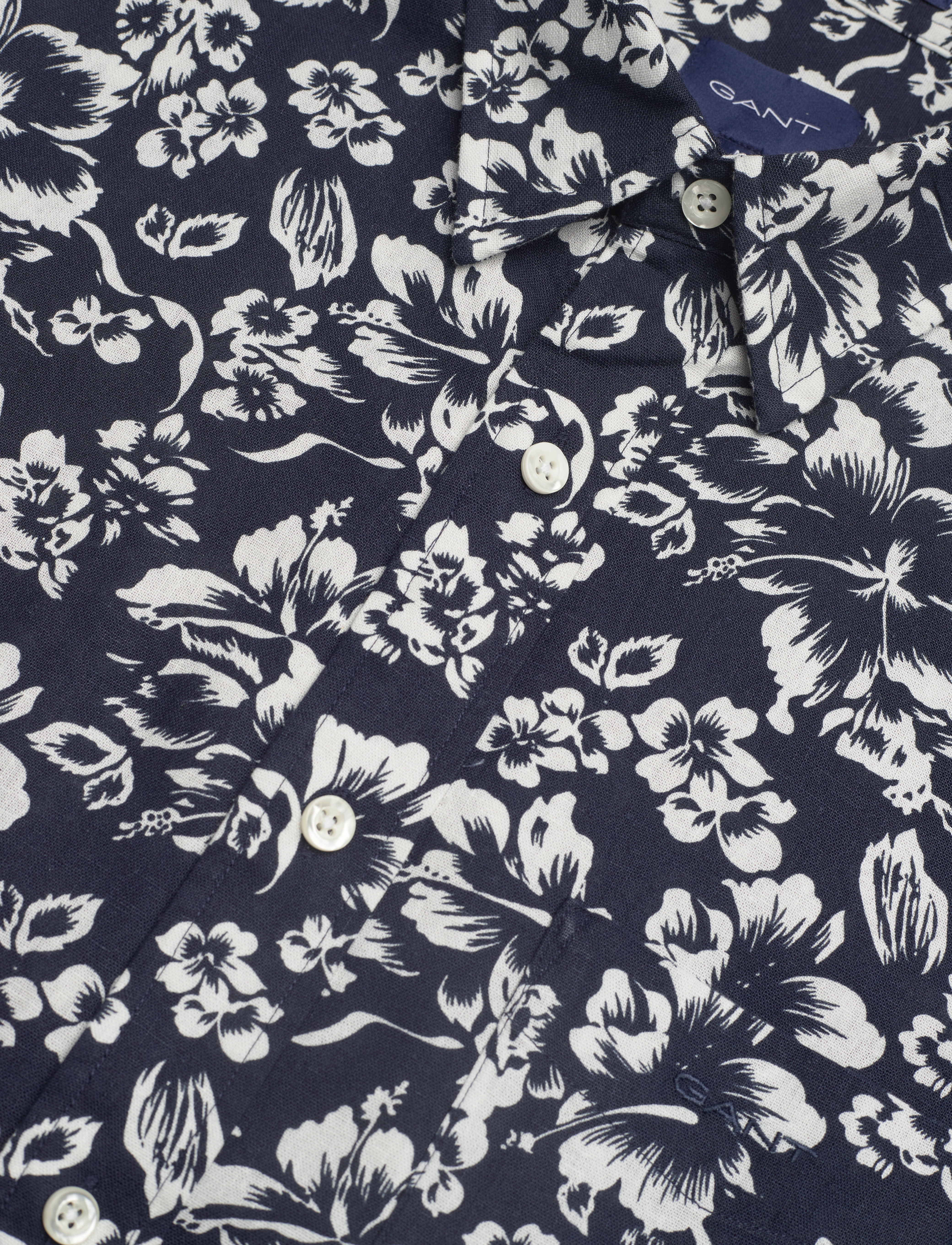 GANT - REG FLORAL COTTON LINEN SS SHIRT - marine - 3