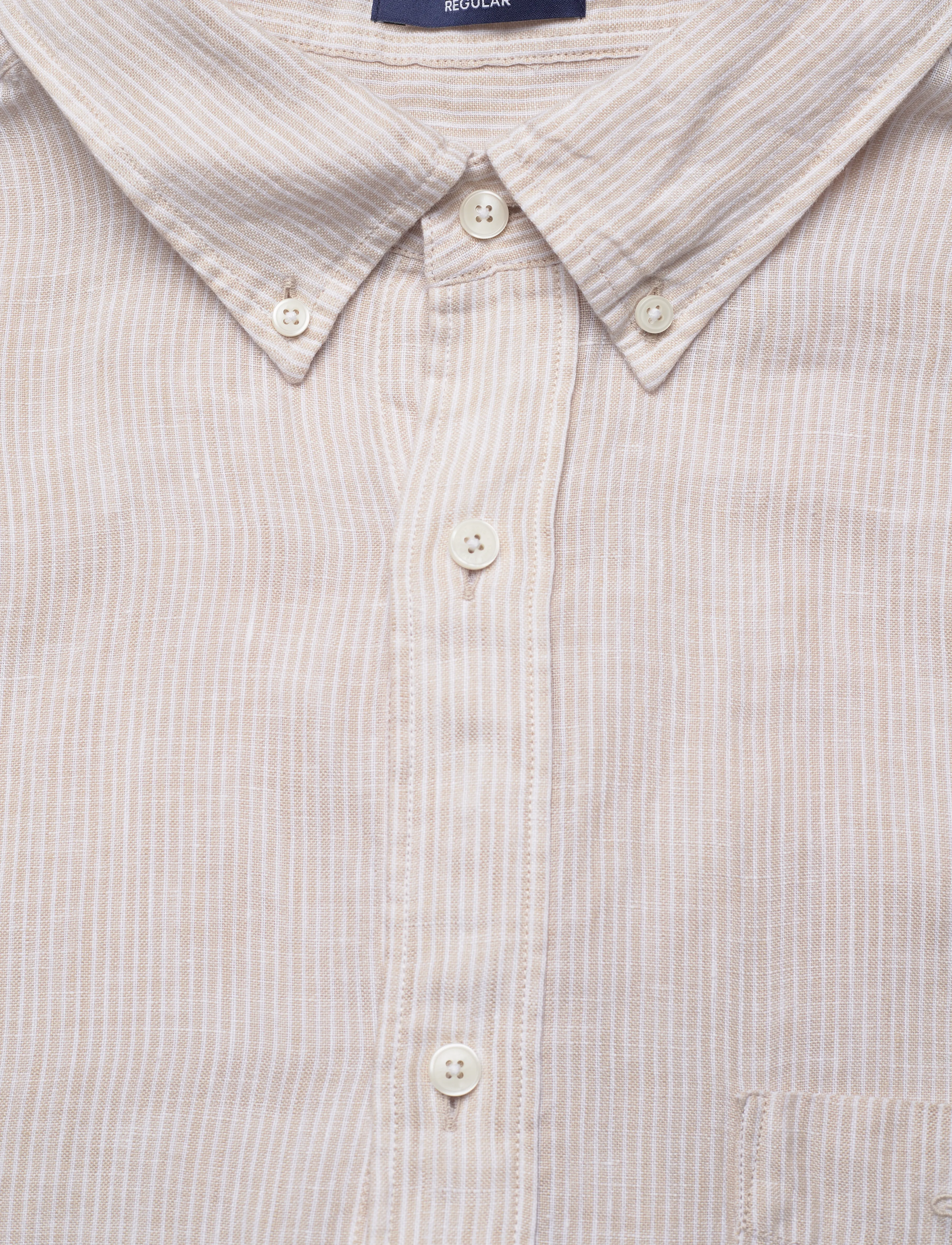 GANT - REG LINEN STRIPE SS SHIRT - dry sand - 2