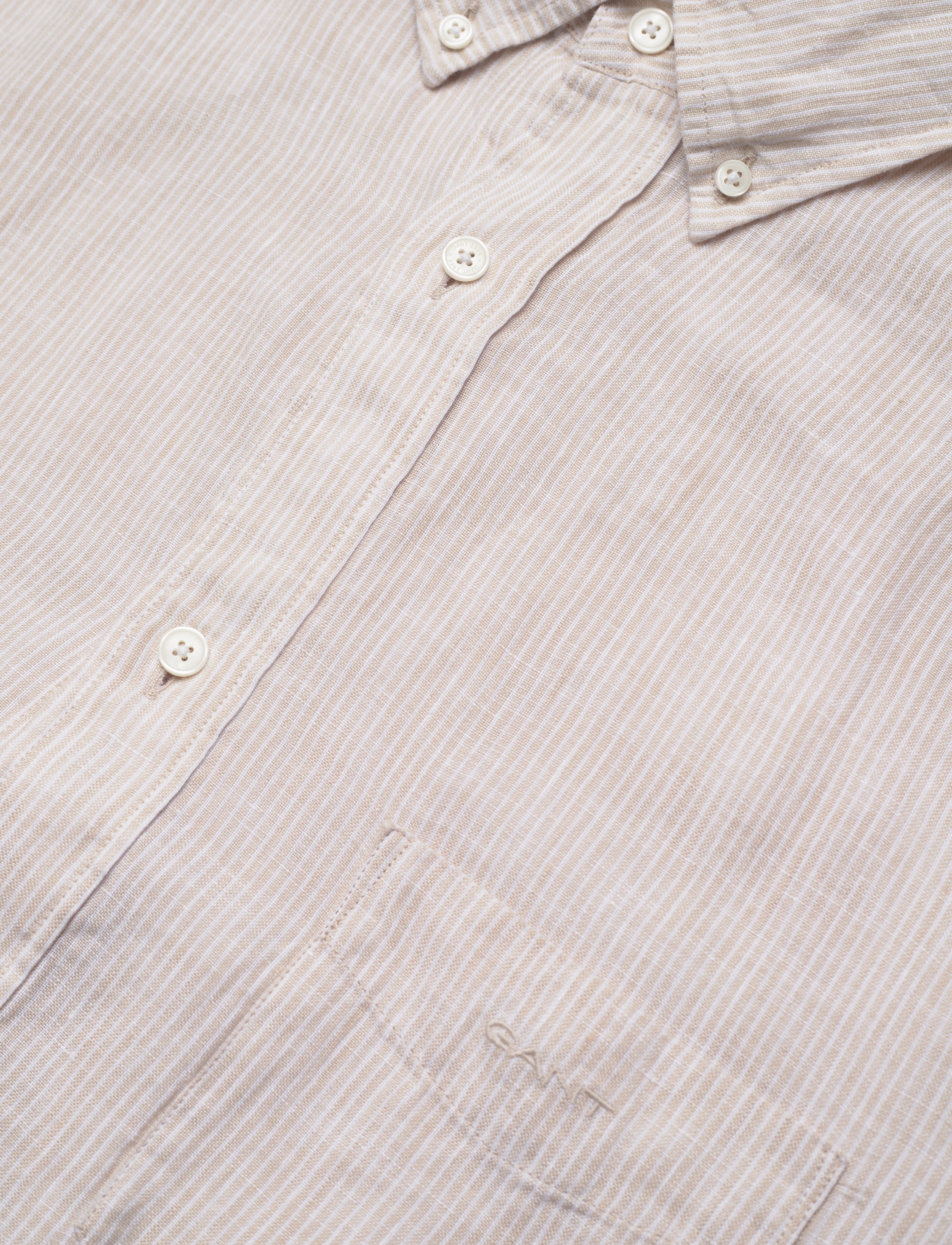 GANT - REG LINEN STRIPE SS SHIRT - dry sand - 3