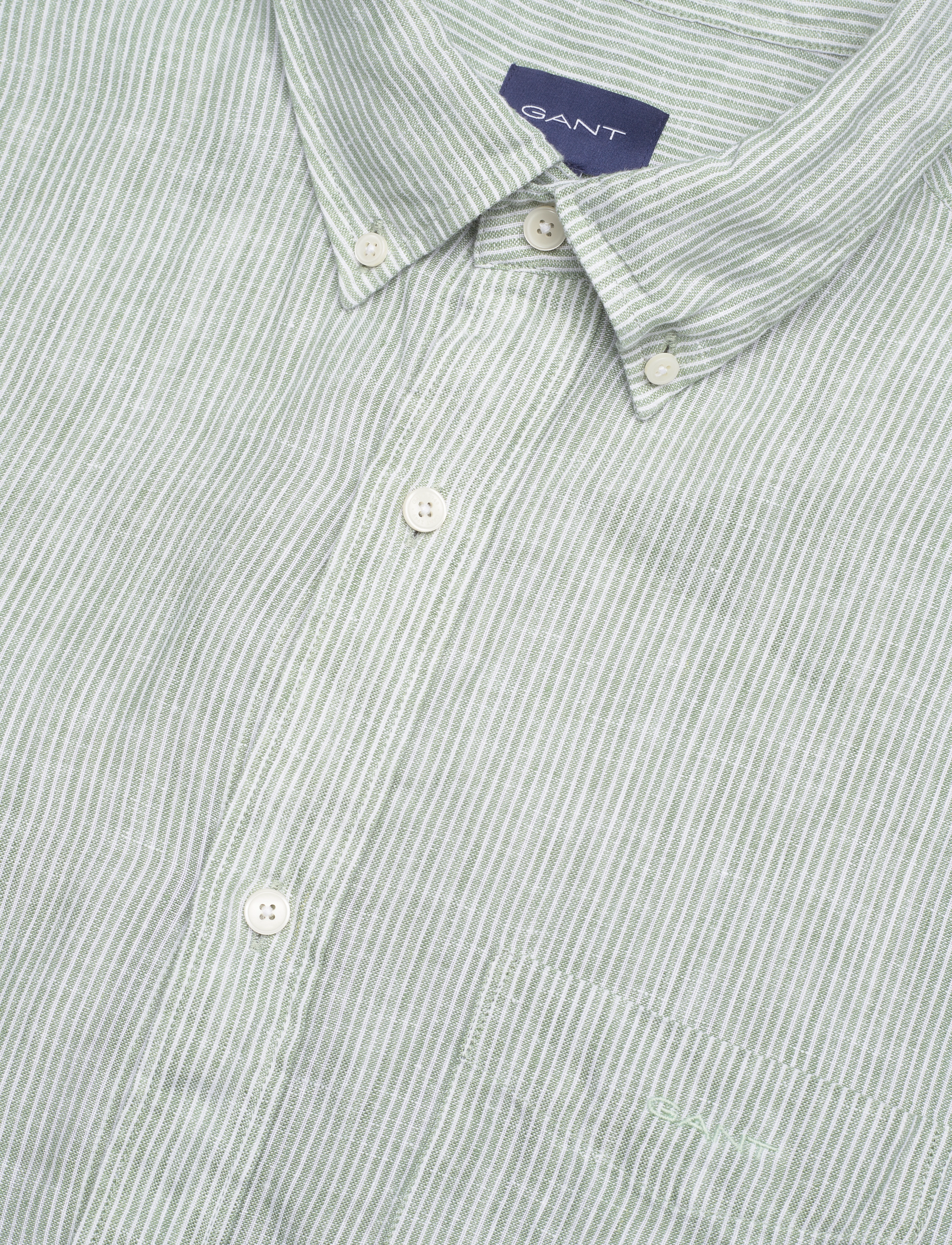 GANT - REG LINEN STRIPE SS SHIRT - kalamata green - 3