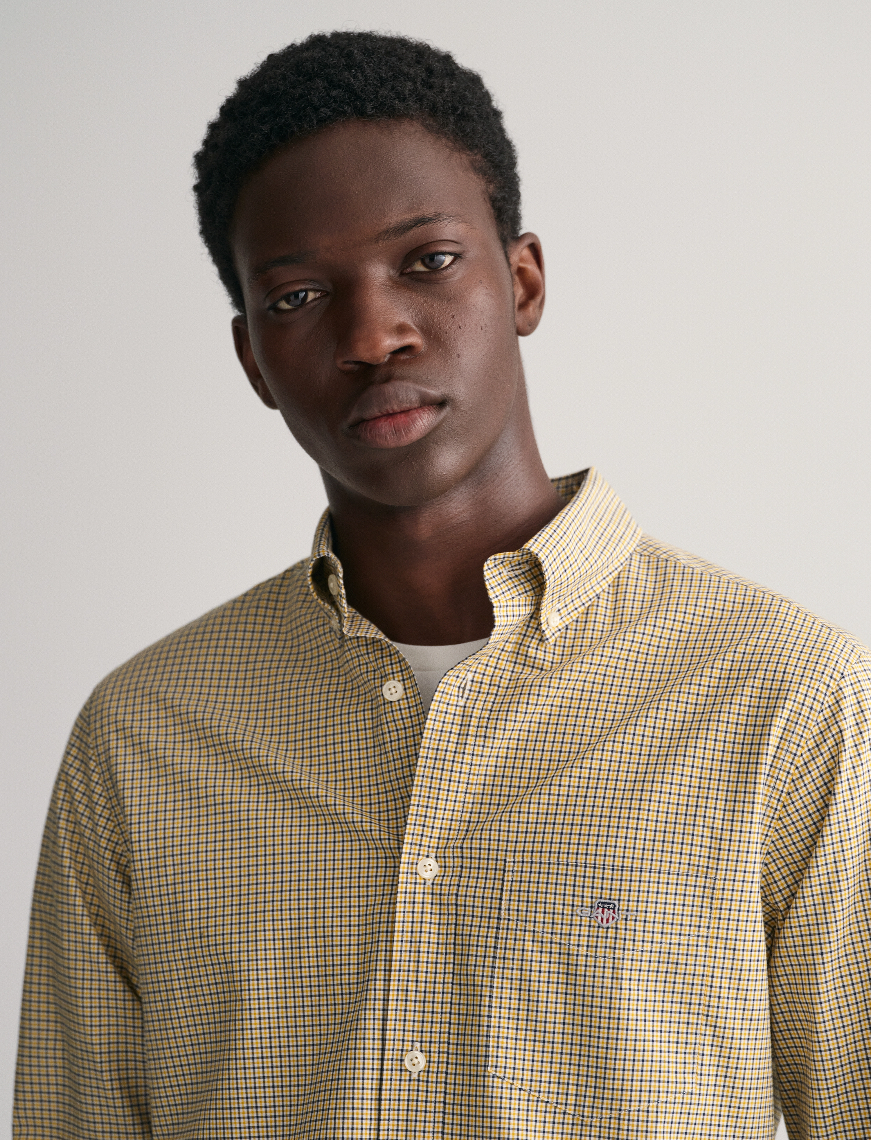 GANT - REG POPLIN MICRO CHECK SHIRT - dark mustard yellow - 3