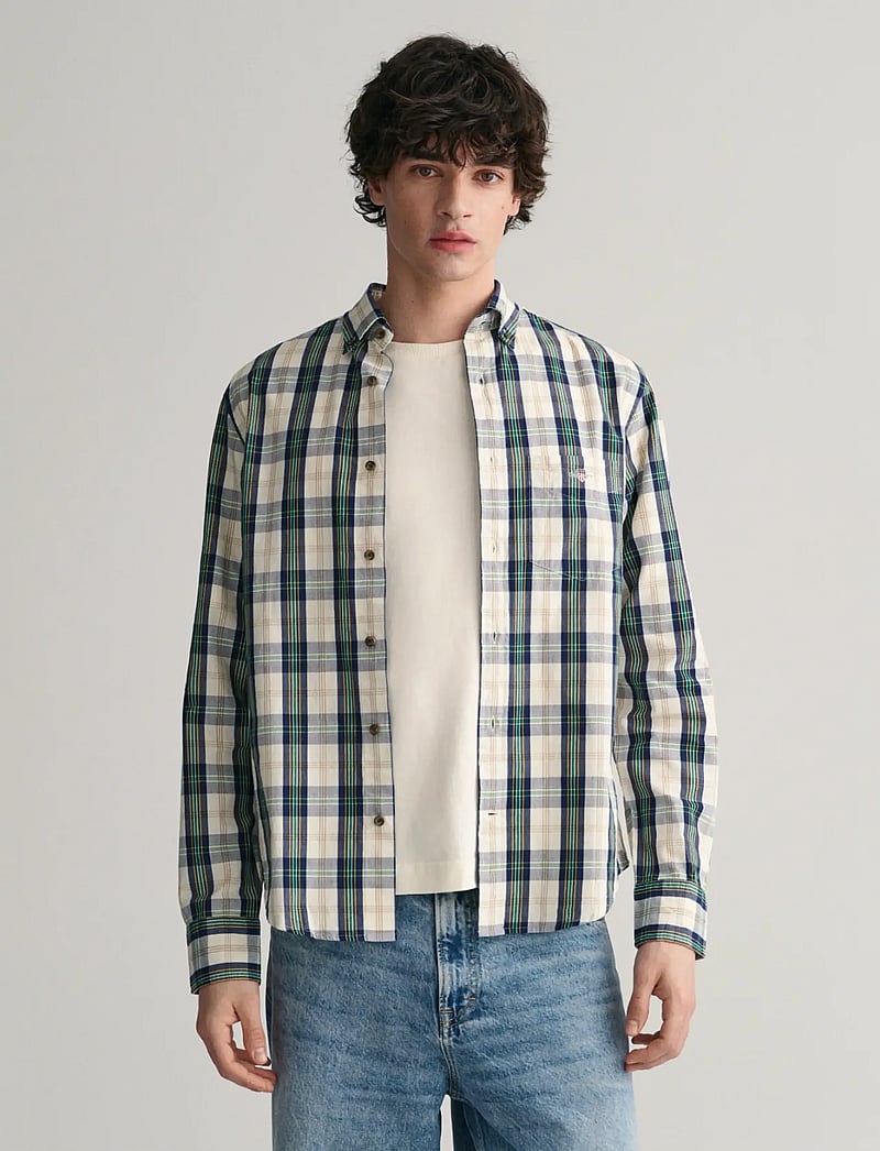 GANT - REG UT ARCHIVE POPLIN CHECK SHIRT - rutiga skjortor - eggshell - 0