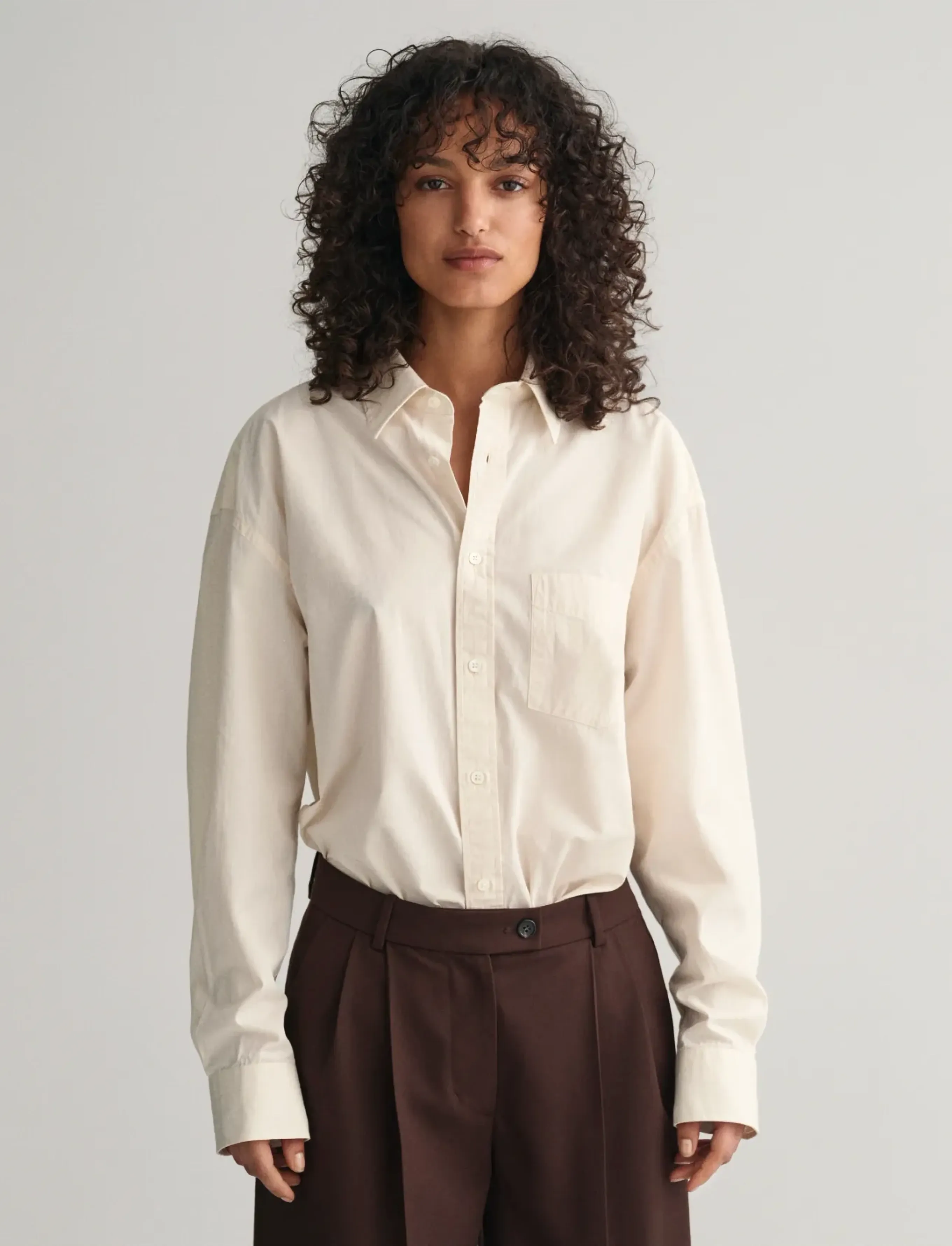GANT OS COMPACT POPLIN SHIRT - Tøj - LINEN / cream