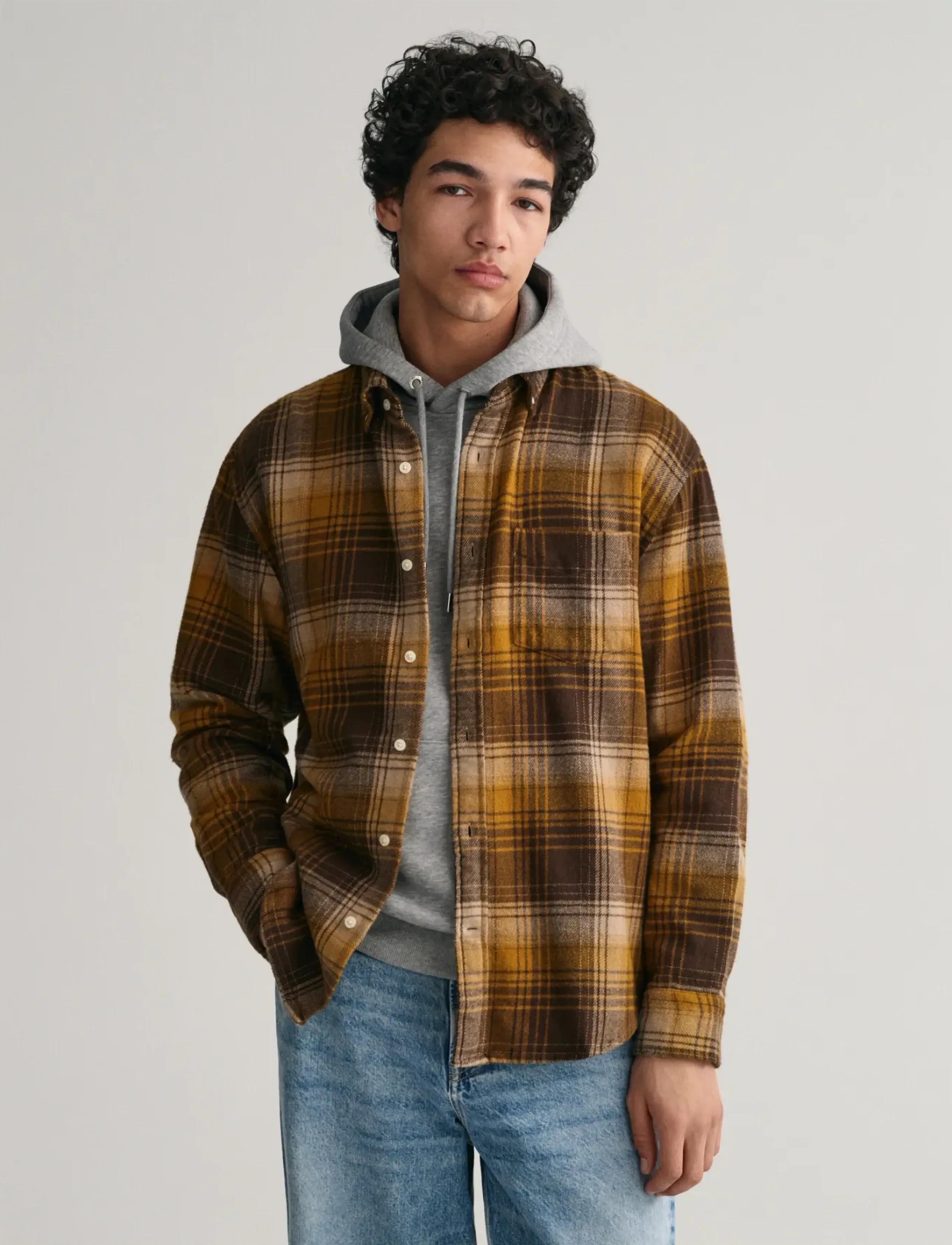 Gant REL HEAVY FLANNEL CHECK SHIRT - Skjorter - WOODY BROWN / brown