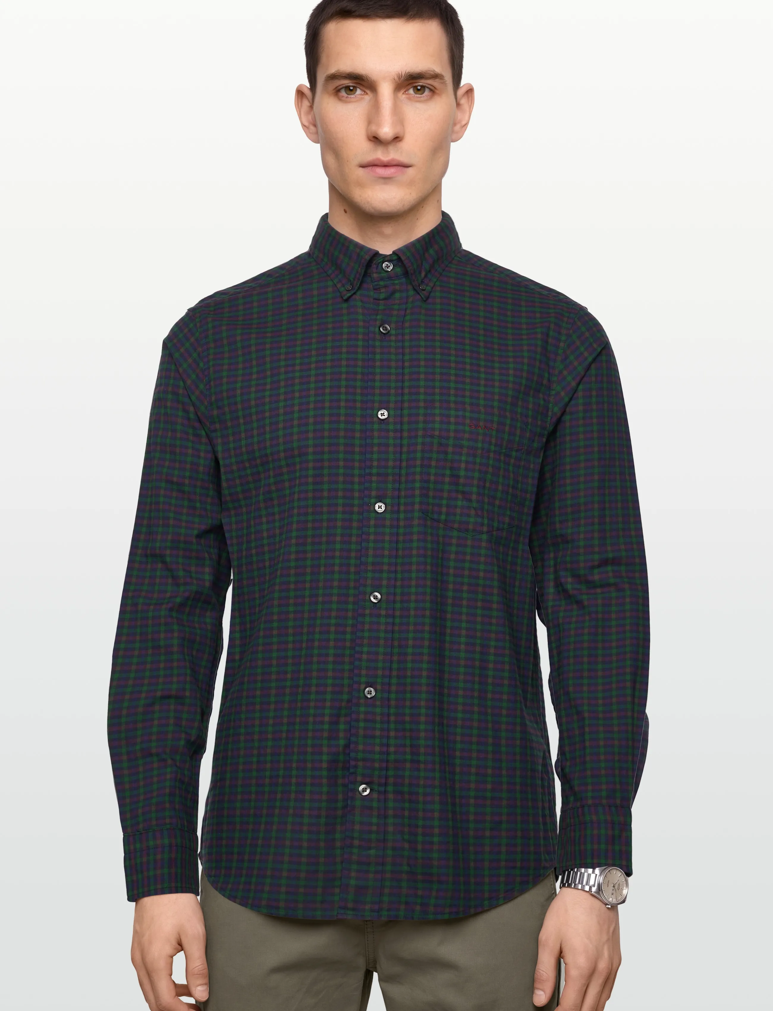 Gant - REG TWILL MICRO MULTI CHECK SHIRT - checkered shirts - forest green - 3