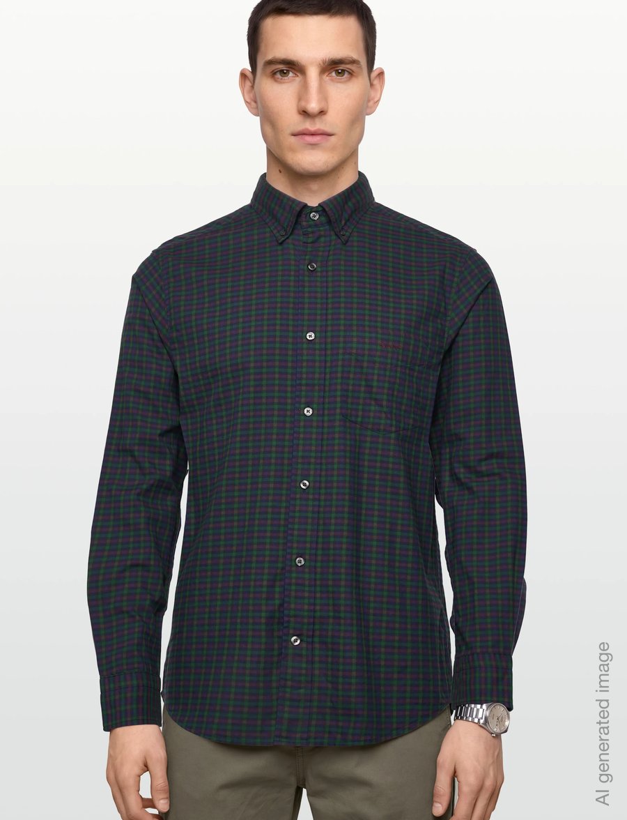 Gant - REG TWILL MICRO MULTI CHECK SHIRT - ternede skjorter - forest green - 3