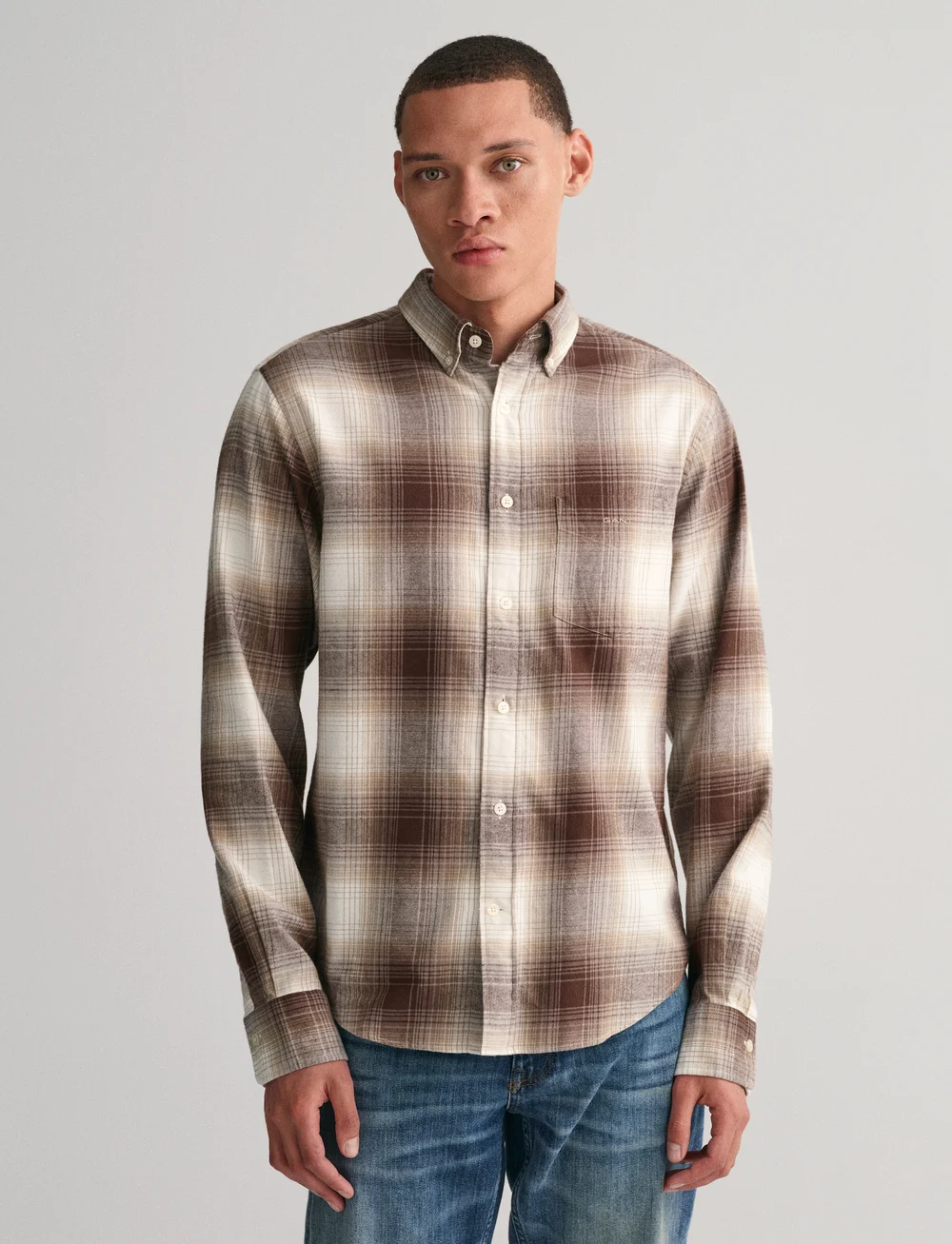 GANT - REG UT SHADOW CHECK FLANNEL SHIRT - flannel shirts - desert brown - 0