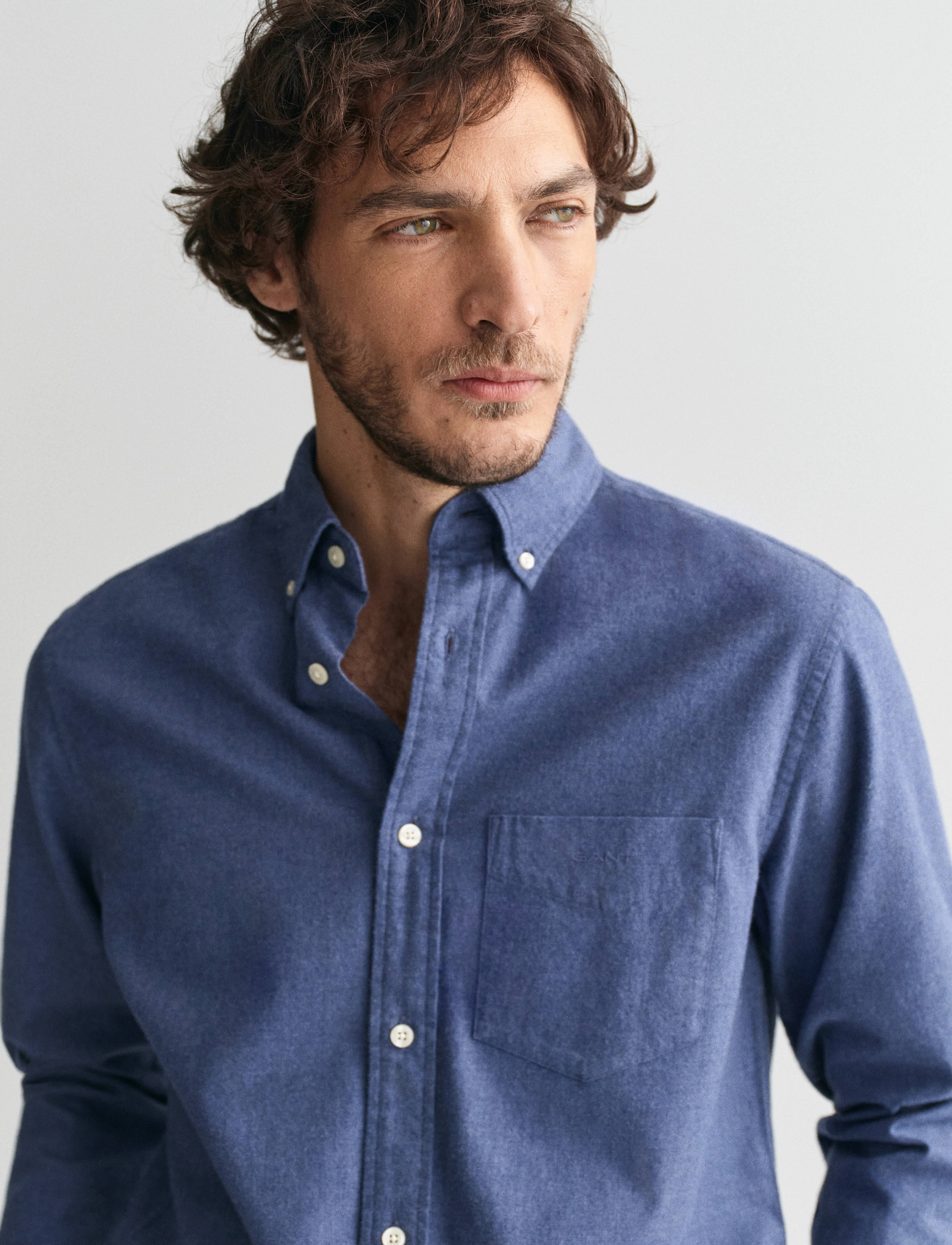 GANT - REG FLANNEL MELANGE SHIRT - dusty navy - 4