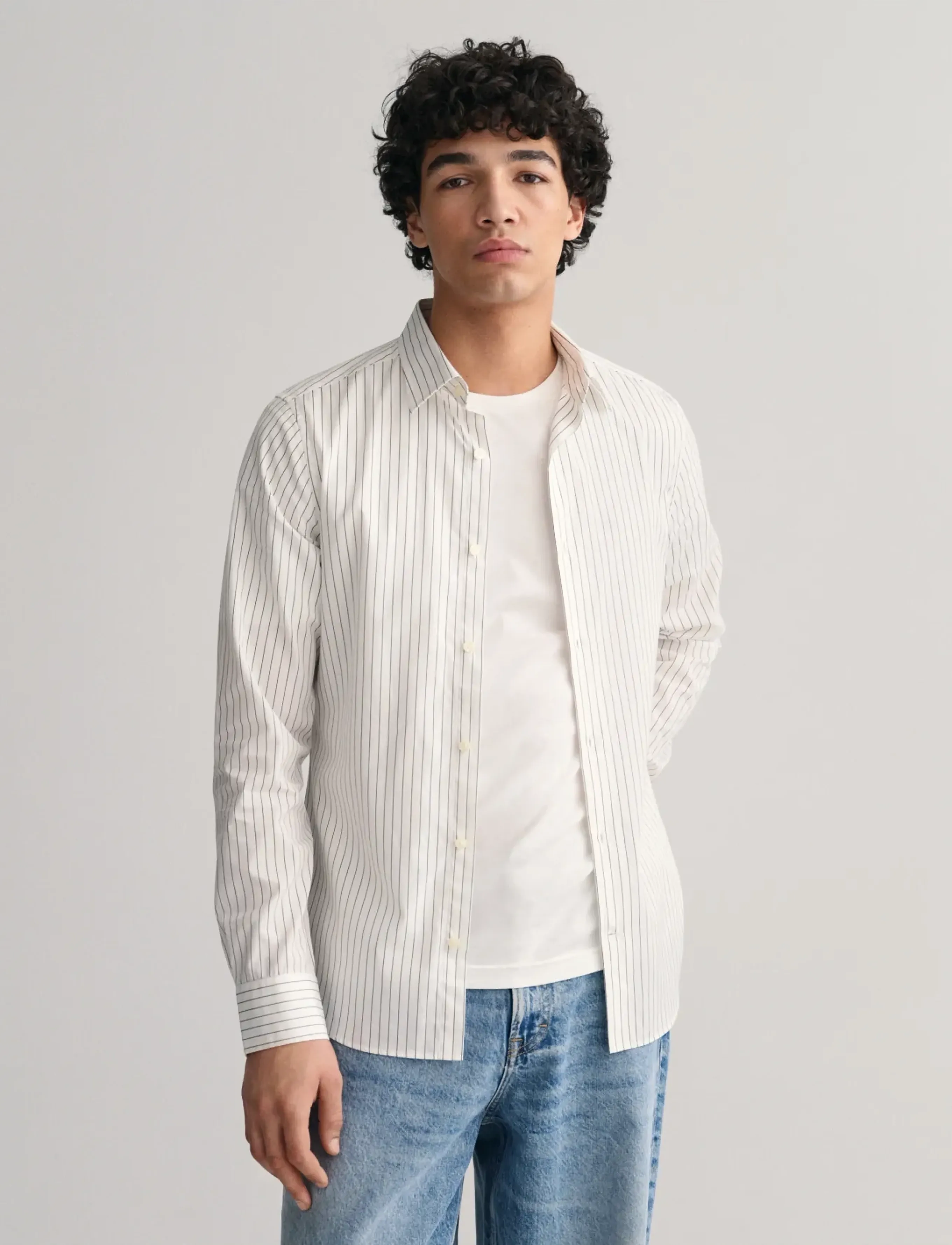Gant - SLIM FORMAL PINSTRIPE SHIRT - stripete skjorter - white - 5
