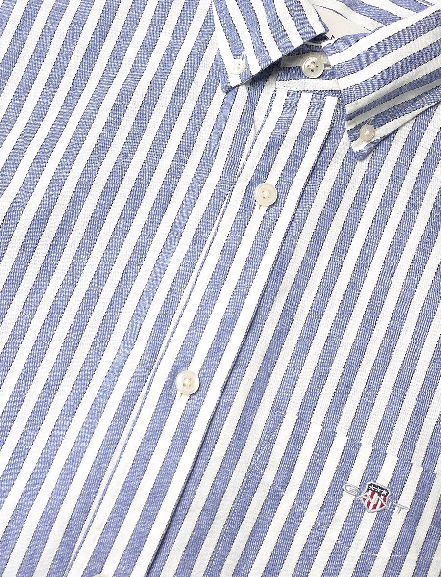 Gant - REG COTTON LINEN STRIPE SHIRT - rich blue - 3
