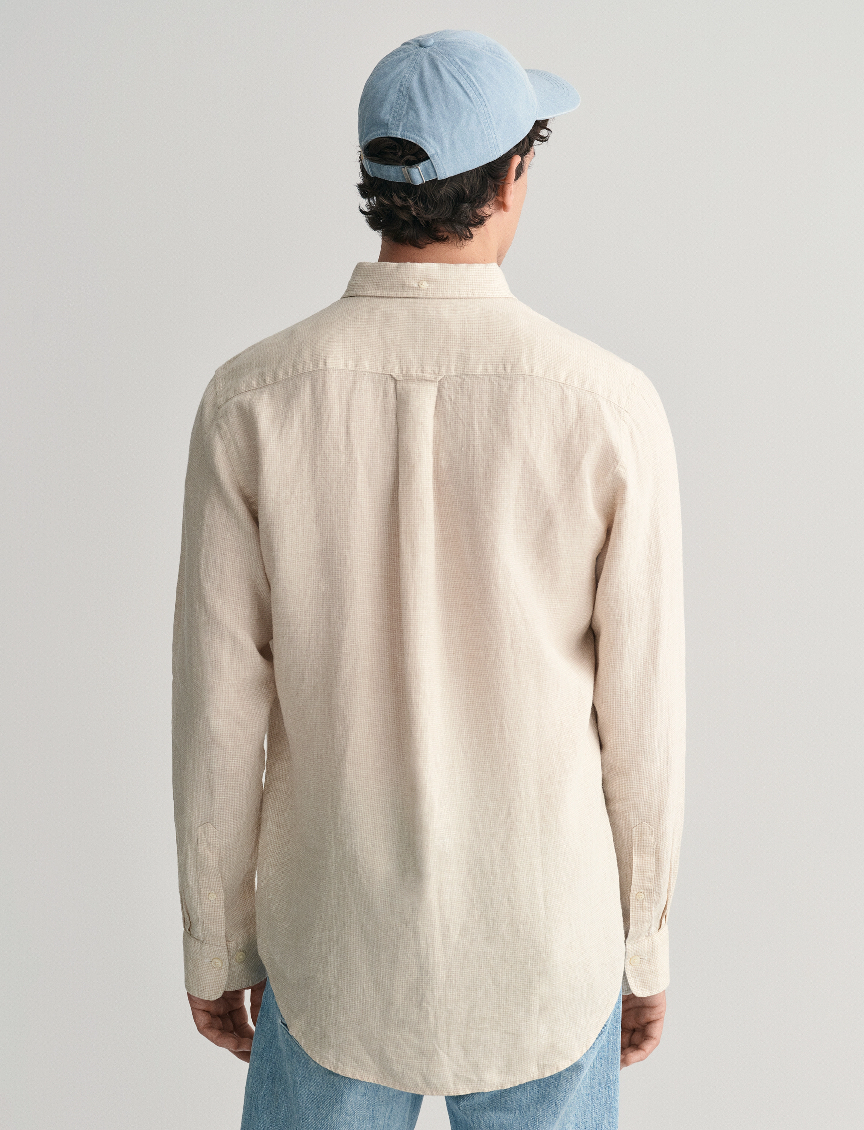GANT - REG LINEN HOUNDSTOOTH SHIRT - dry sand - 3