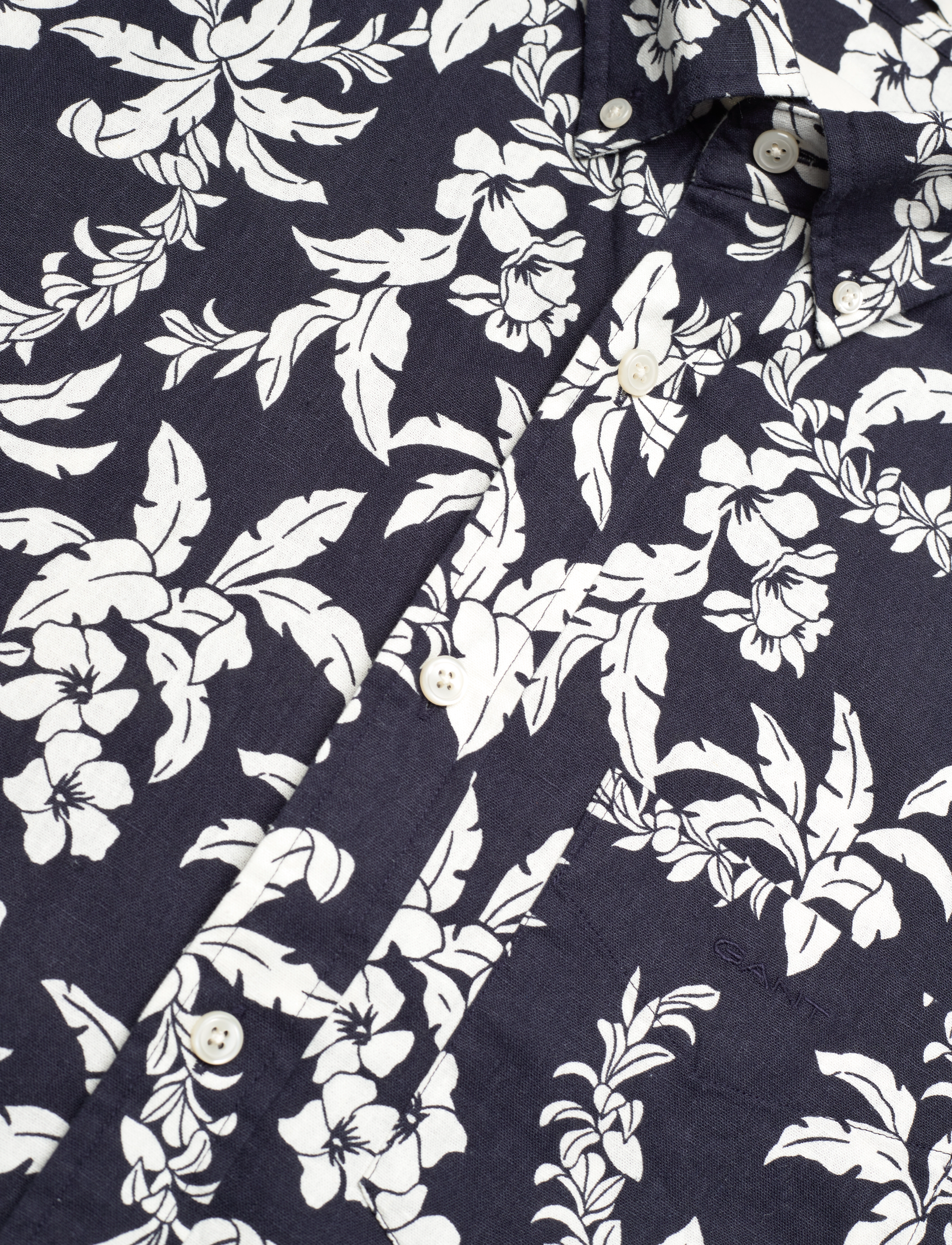 GANT - REG COTTON LINEN PALM SS SHIRT - evening blue - 2