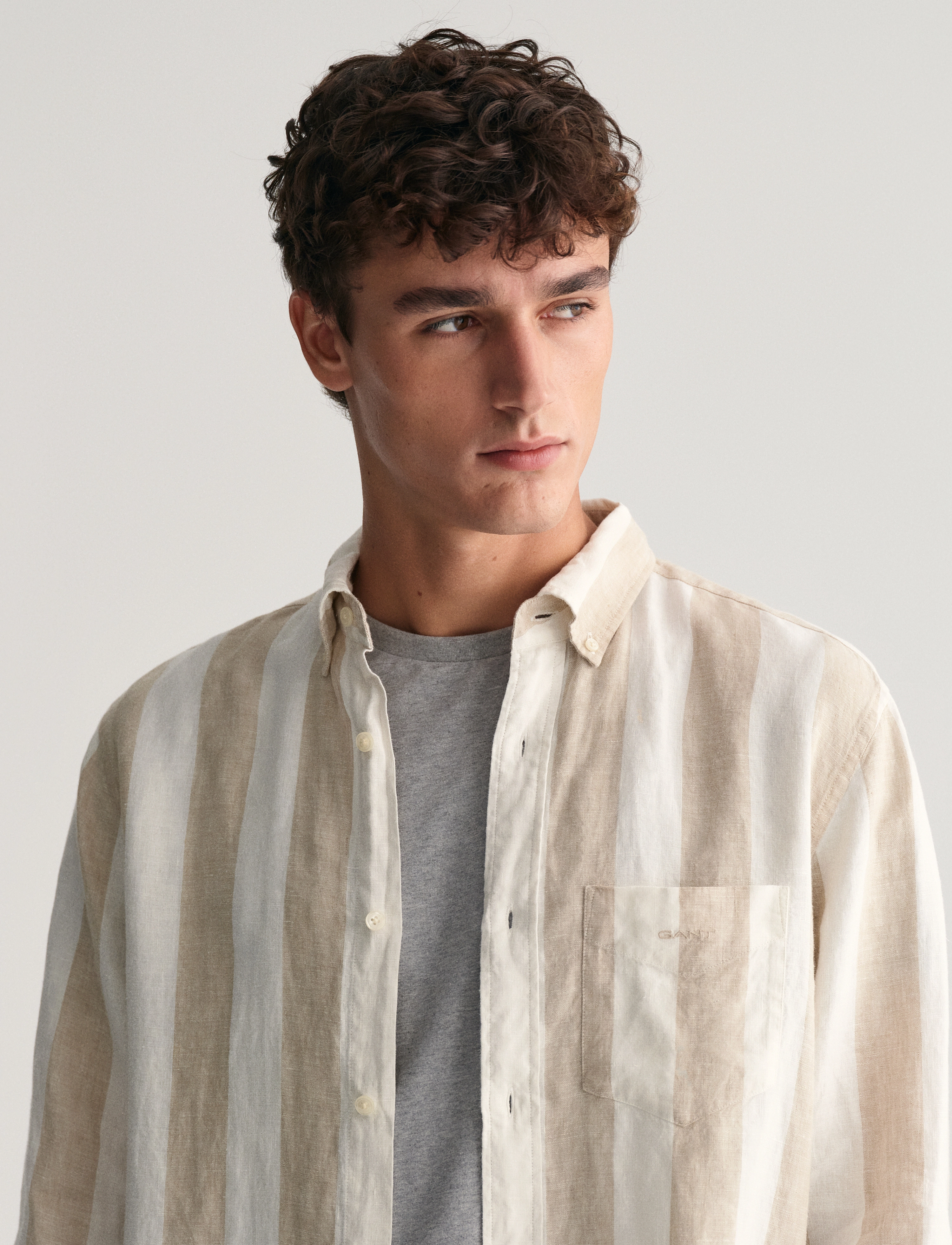 GANT - REG BOLD STRIPE LINEN SHIRT - concrete beige - 4