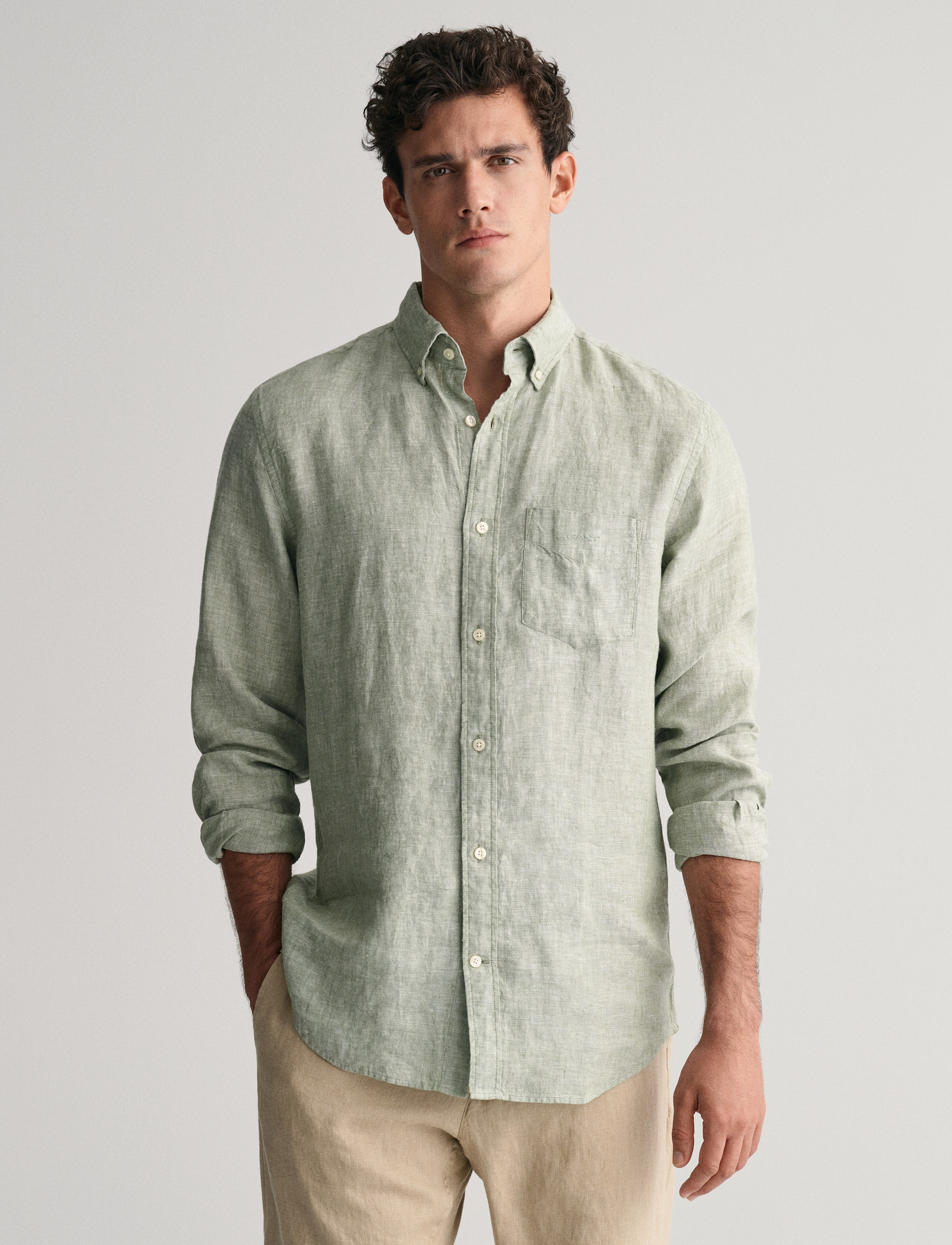 GANT - REG LINEN SHIRT - kalamata green - 0