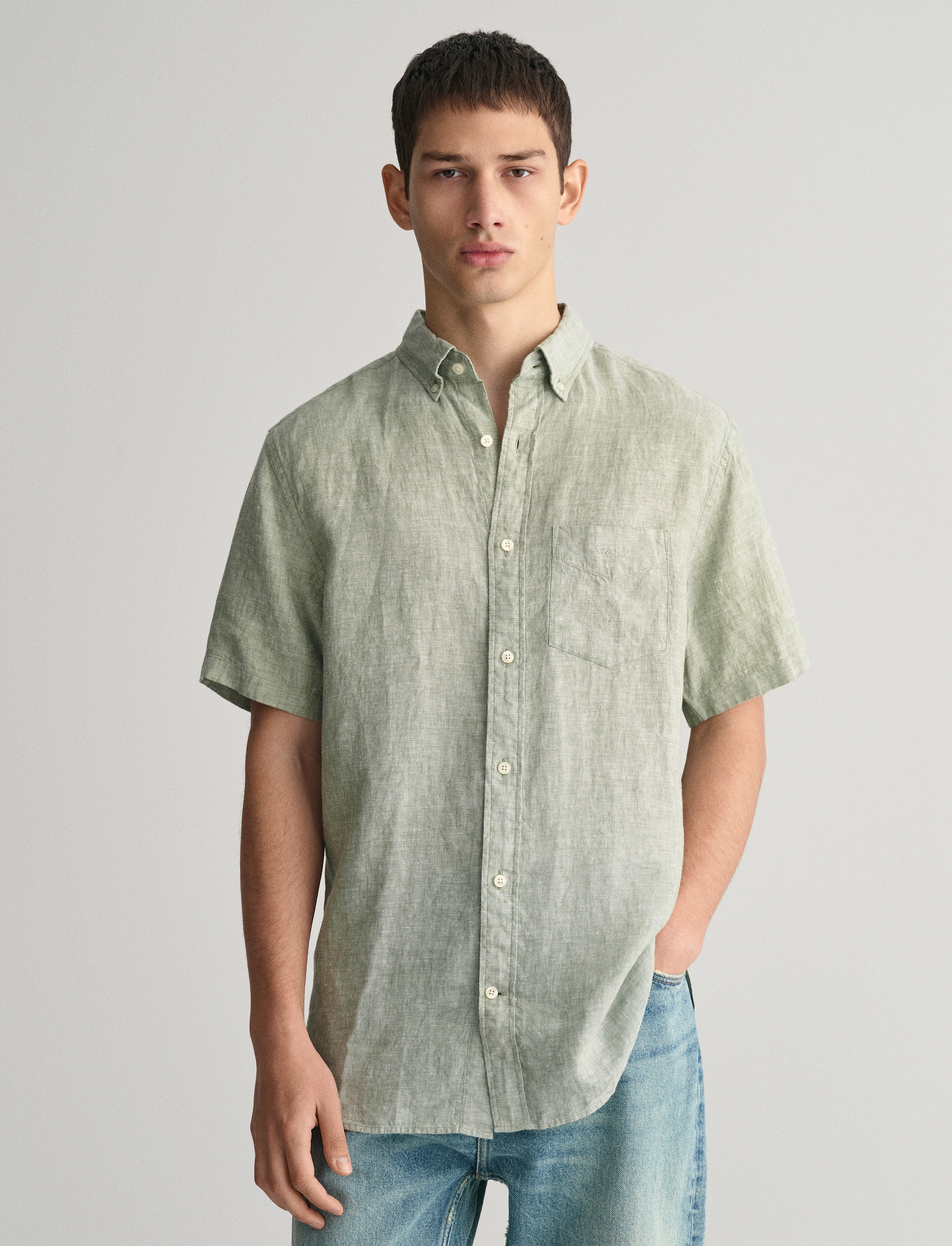 Gant - REG LINEN SS SHIRT - kalamata green - 0