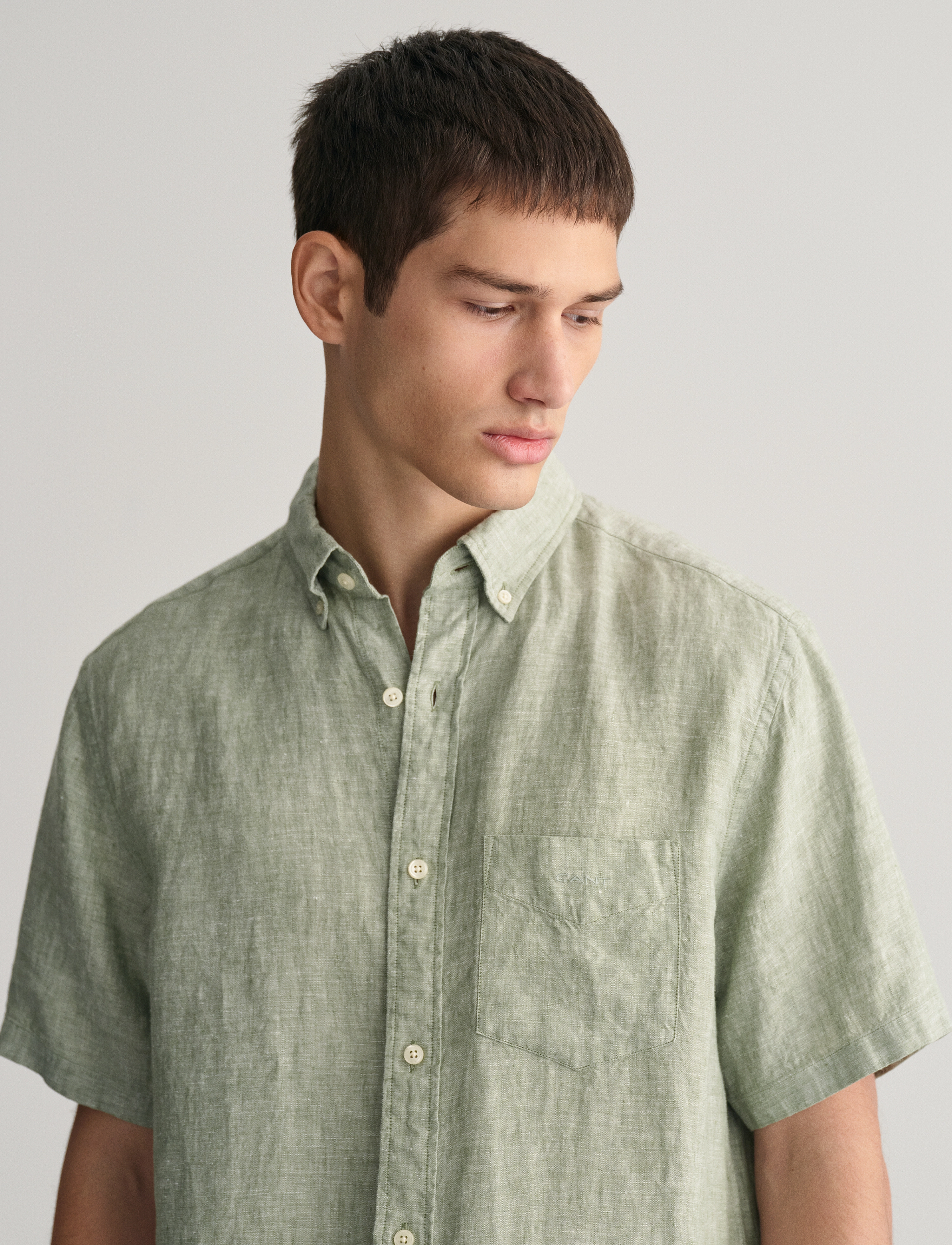 Gant - REG LINEN SS SHIRT - kalamata green - 4