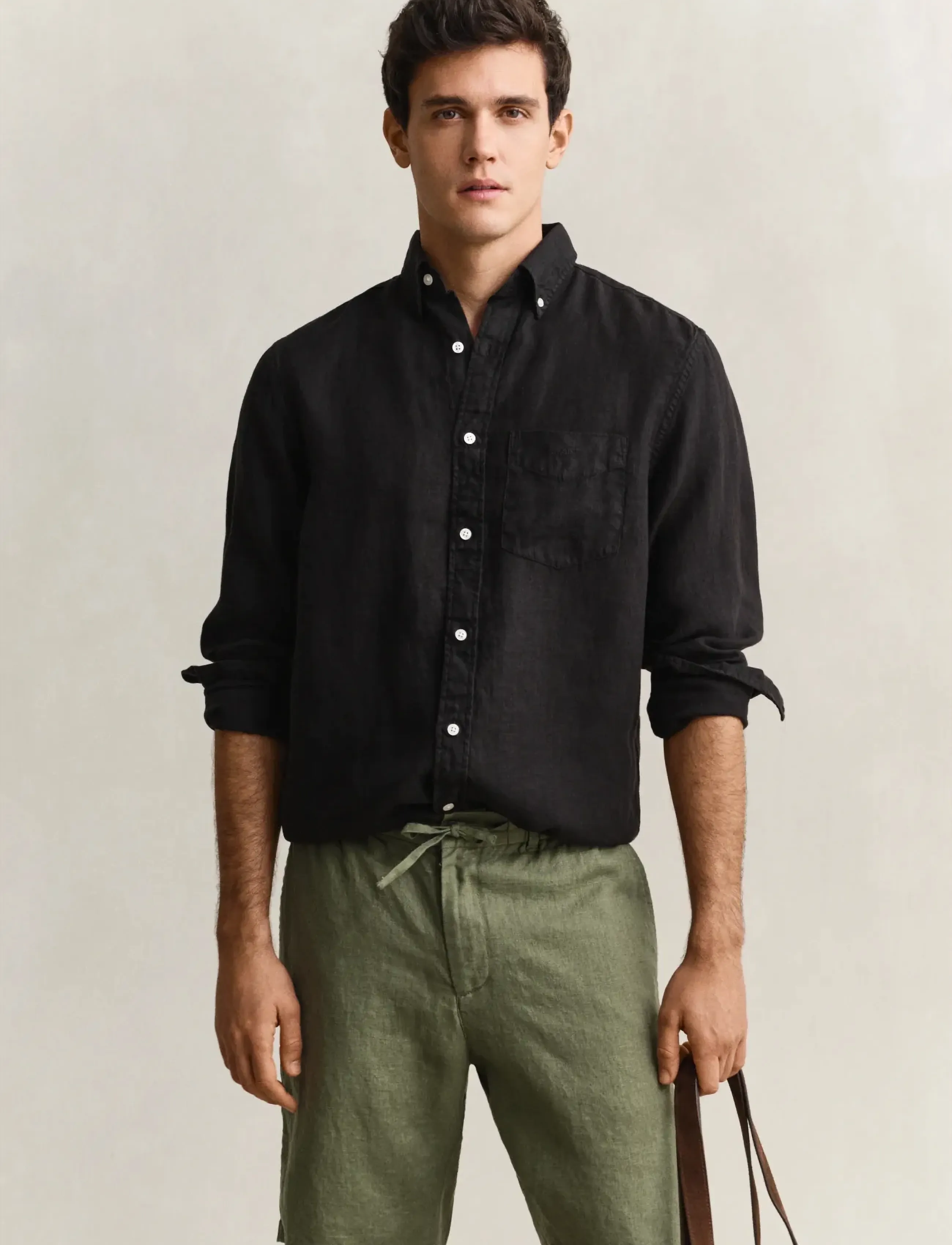 Gant Reg Gmnt Dyed Linen Shirt, Mænd, Langærmet Linned Skjorte, Sort, Str: XL