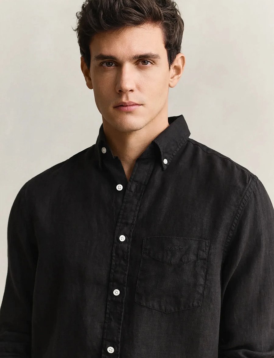 Gant - REG GMNT DYED LINEN SHIRT - leinenhemden - black - 3