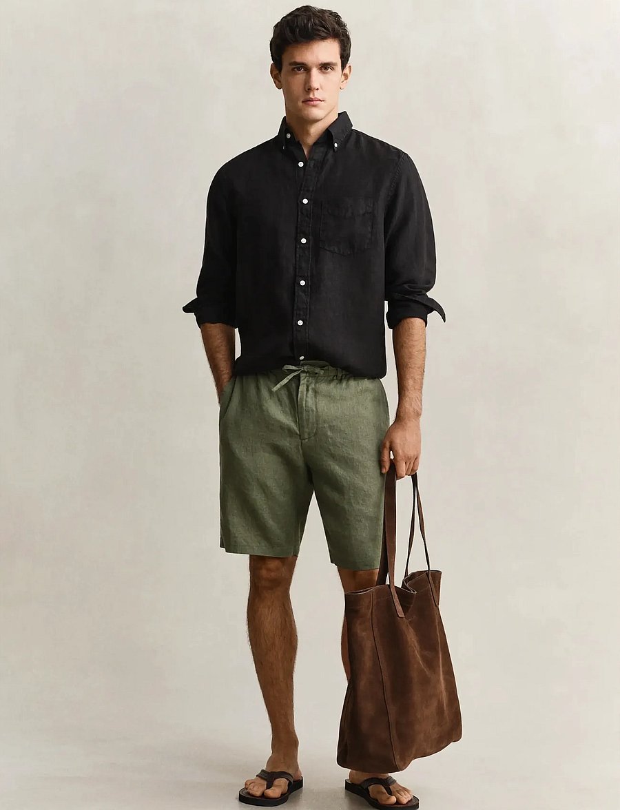 Gant - REG GMNT DYED LINEN SHIRT - leinenhemden - black - 4