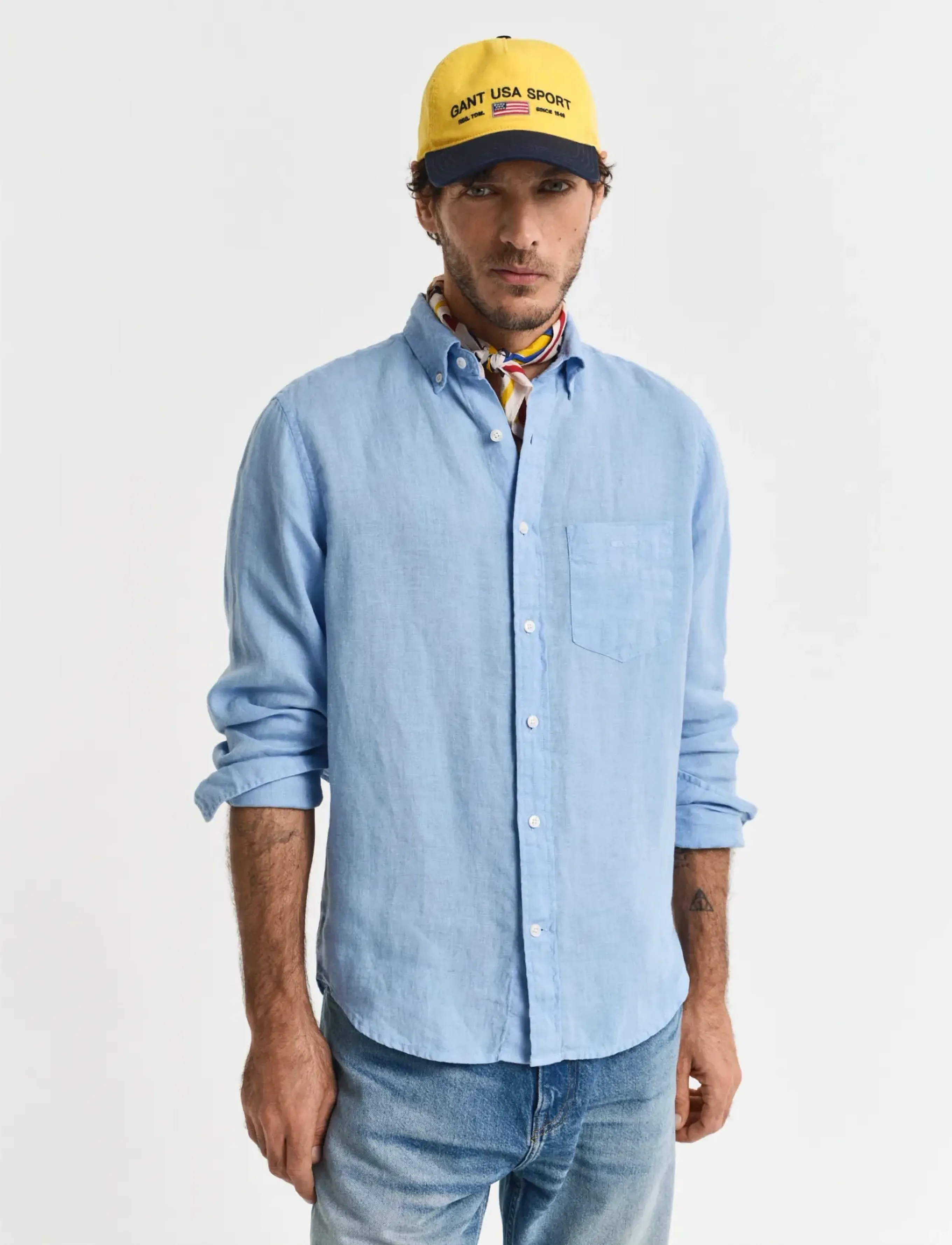 Gant Reg Gmnt Dyed Linen Shirt, Mænd, Langærmet Linned Skjorte, Blå, Str: XXL