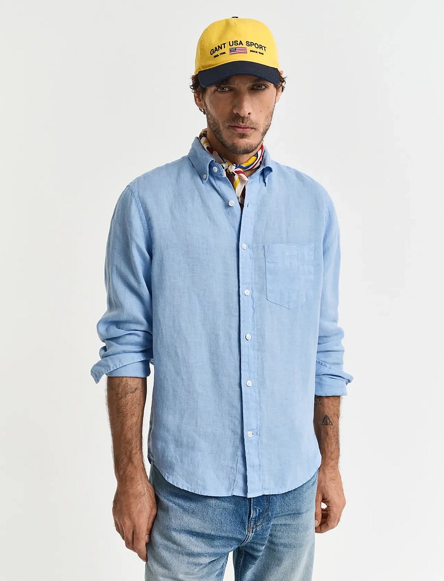 Gant - REG GMNT DYED LINEN SHIRT - leinenhemden - capri blue - 0
