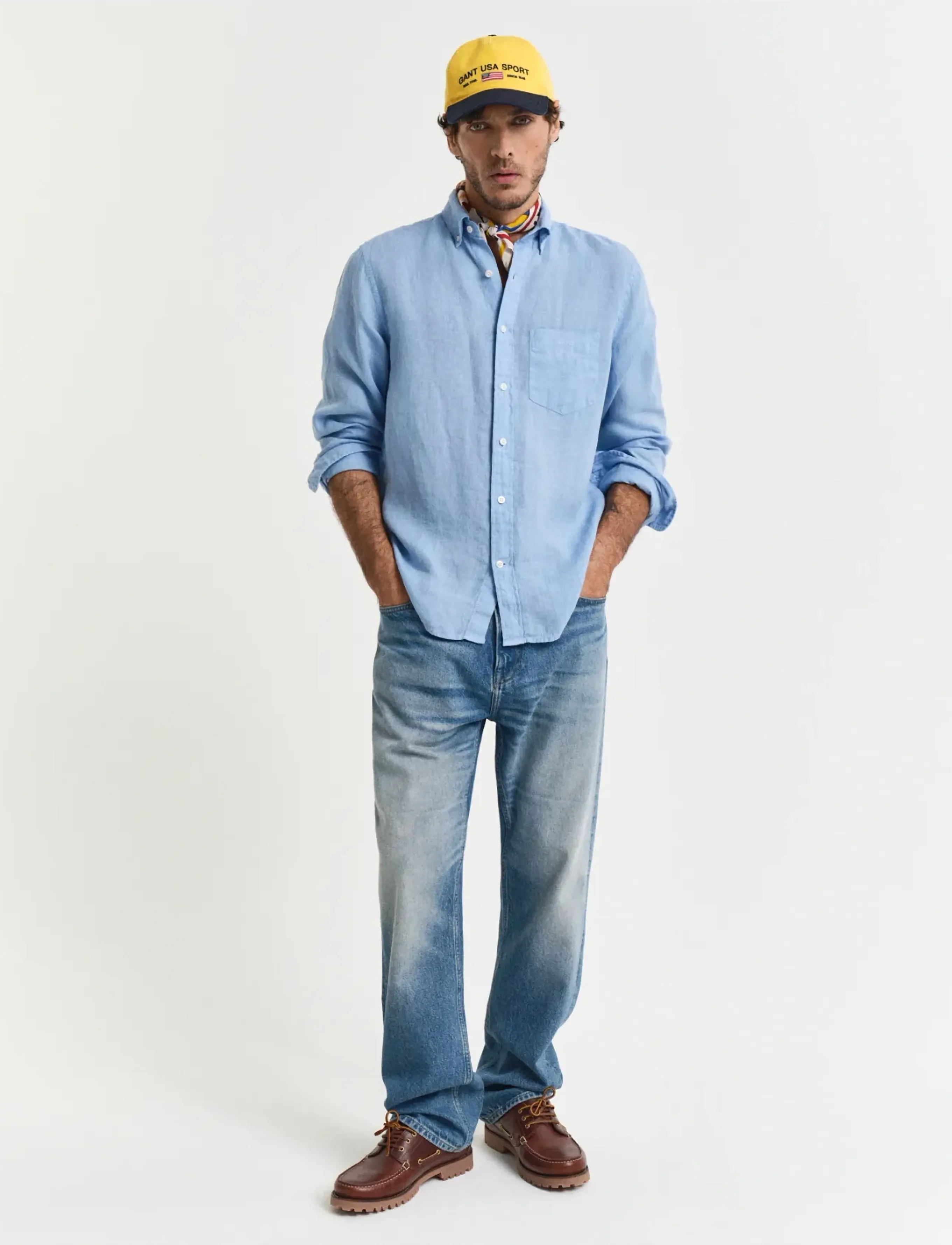 Gant - REG GMNT DYED LINEN SHIRT - hørskjorter - capri blue - 5