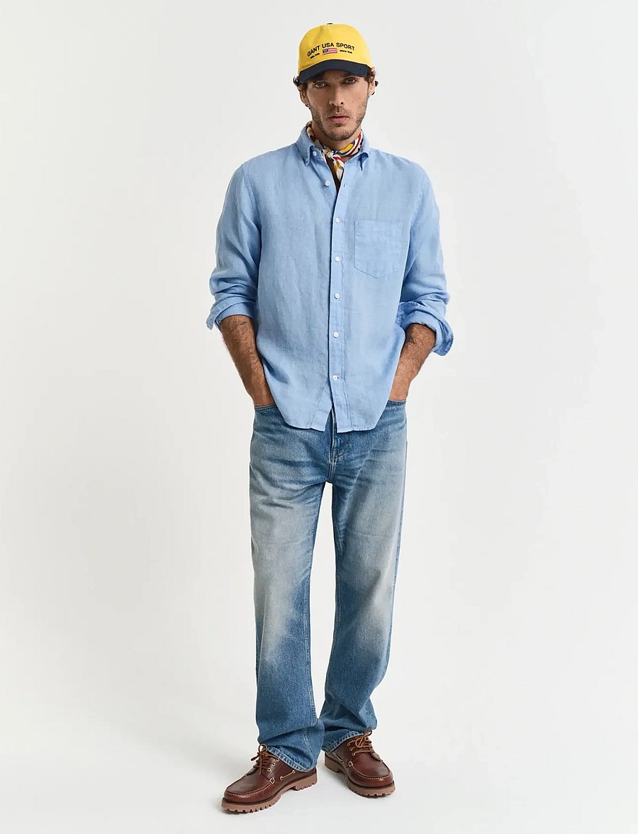 Gant - REG GMNT DYED LINEN SHIRT - leinenhemden - capri blue - 5