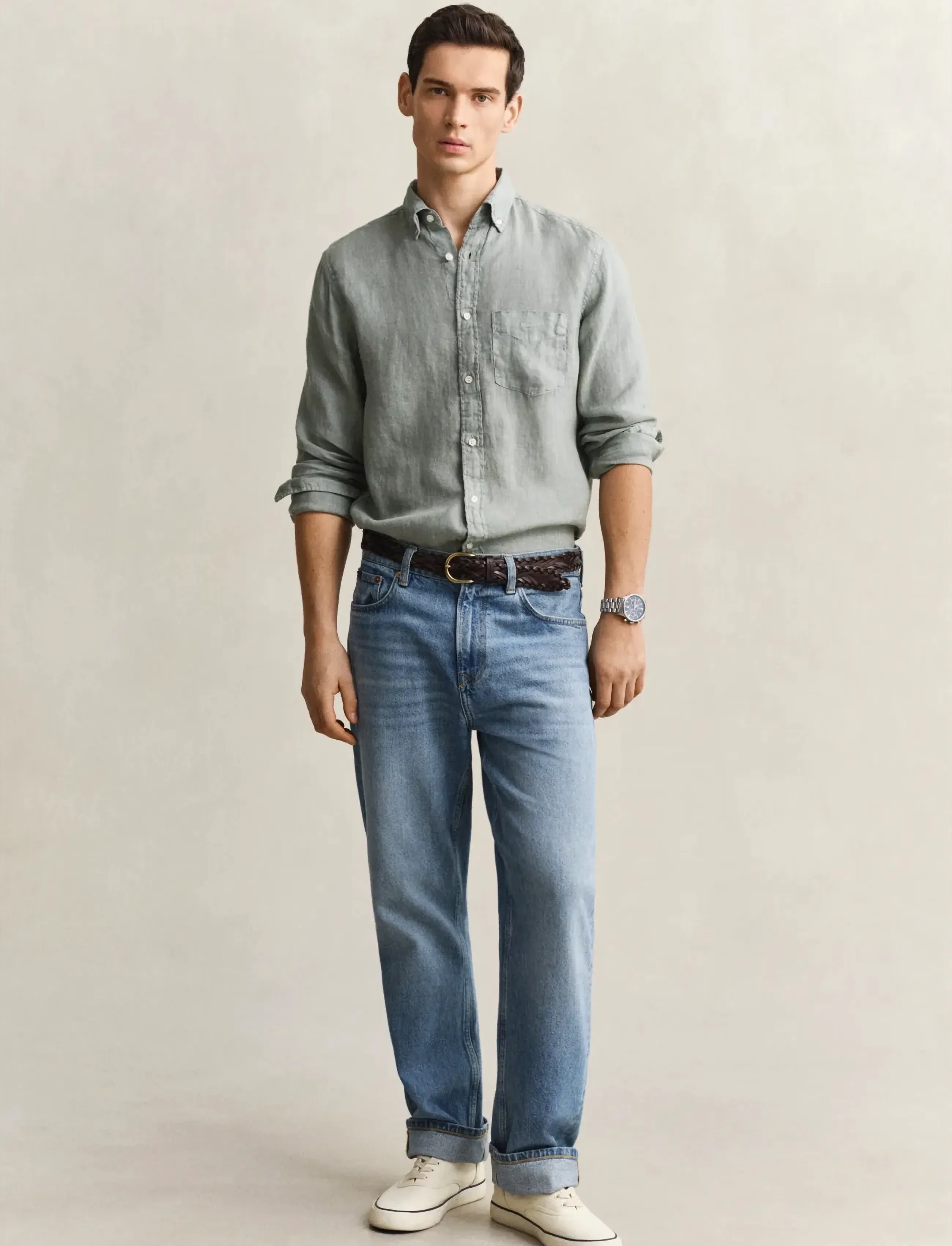 Gant - REG GMNT DYED LINEN SHIRT - hørskjorter - ceramic grey - 4