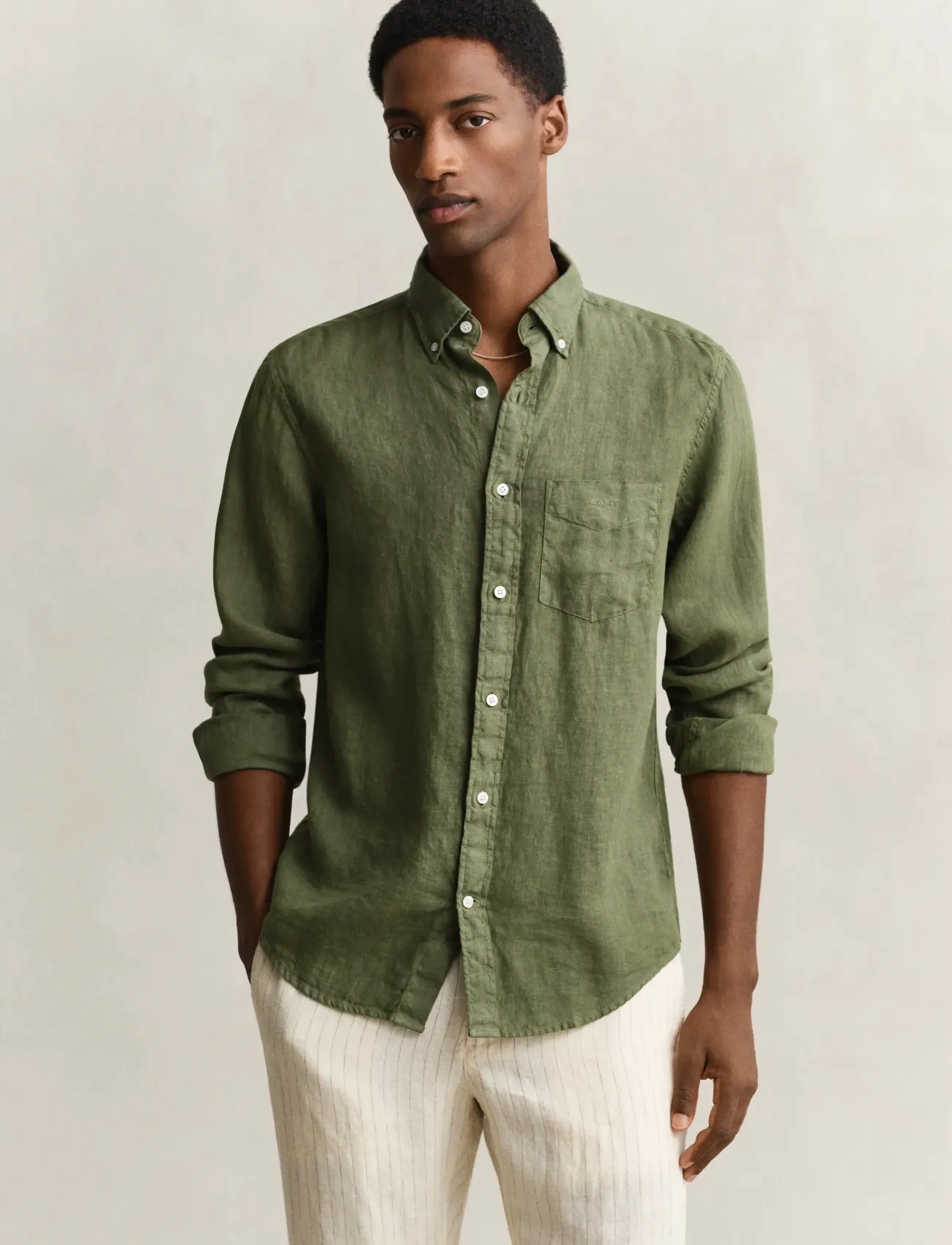 Gant REG GMNT DYED LINEN SHIRT - Gant - DRY HERB GREEN / khaki/green