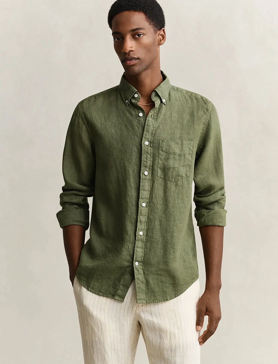 Gant - REG GMNT DYED LINEN SHIRT - leinenhemden - dry herb green - 0