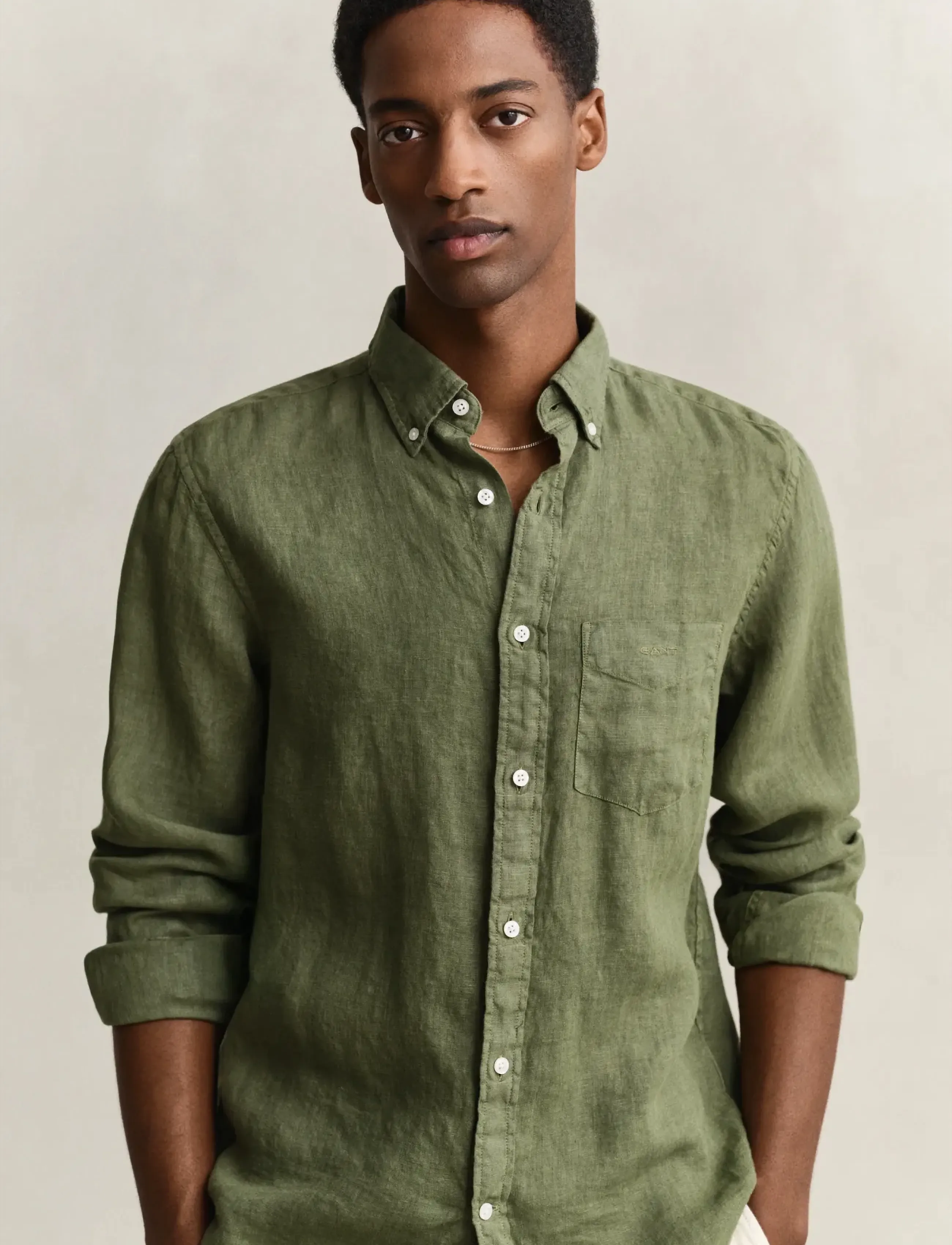 Gant - REG GMNT DYED LINEN SHIRT - hørskjorter - dry herb green - 3